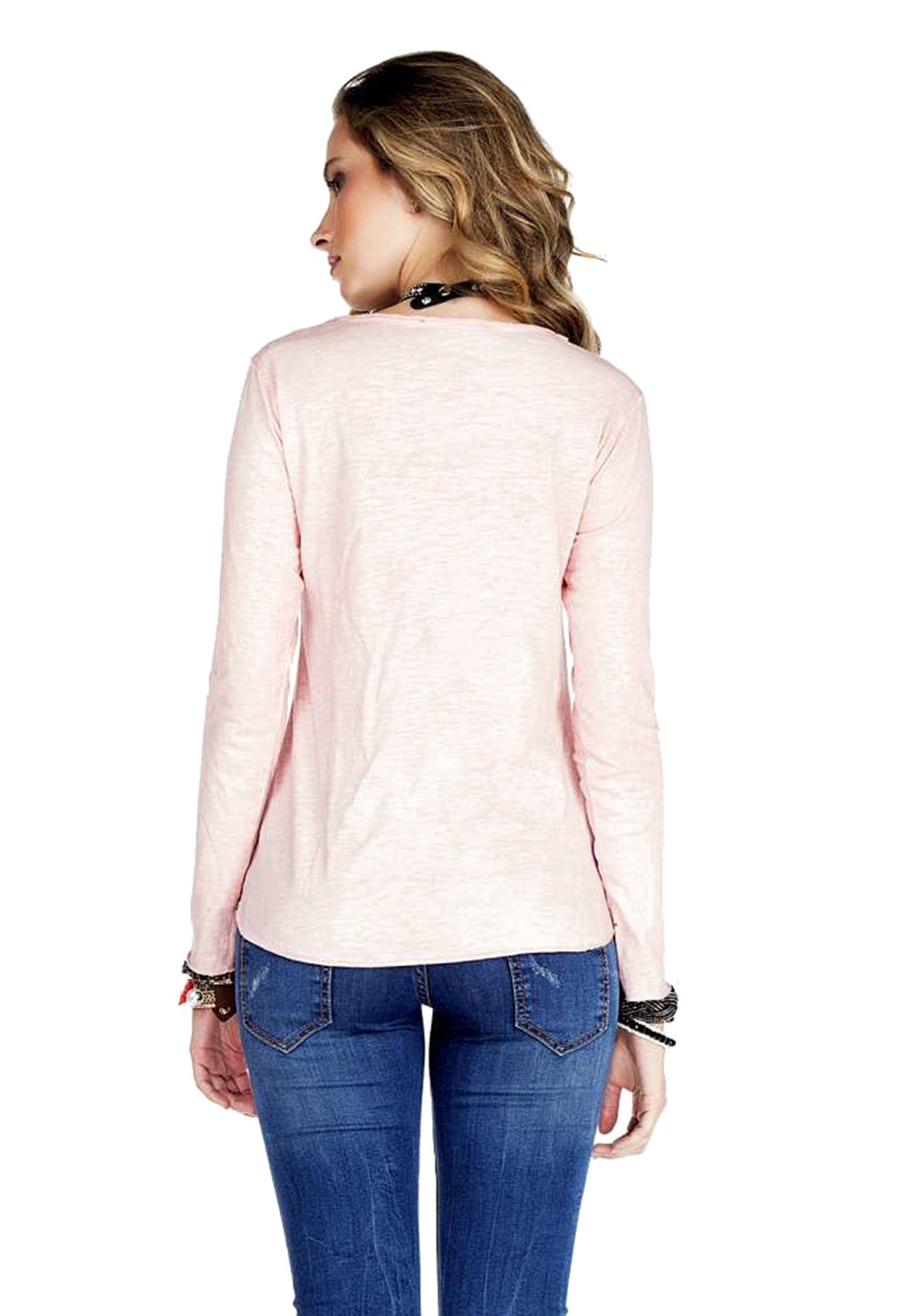 Cipo & besonderen Baxx Langarmshirt mit rosa Ketten-Highlights