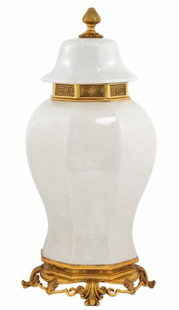 Casa Padrino Dekoobjekt Luxus Barock Keramik Vase Weiß / Gold - Grand Decor V2 - Hotel Dekoration