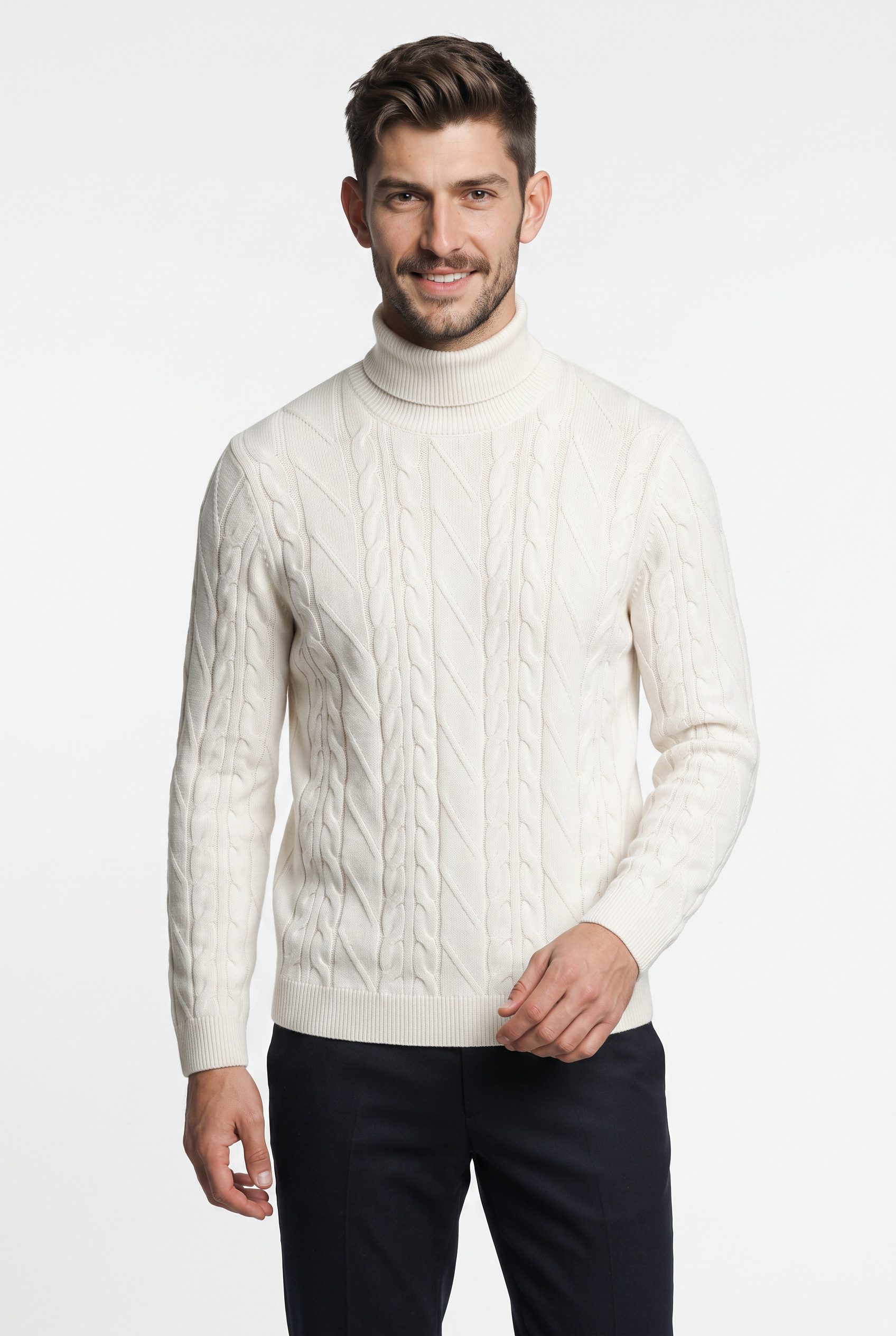 OLYMP Rollkragenpullover Casual regular fit, mit Wollanteil, Zopfmuster