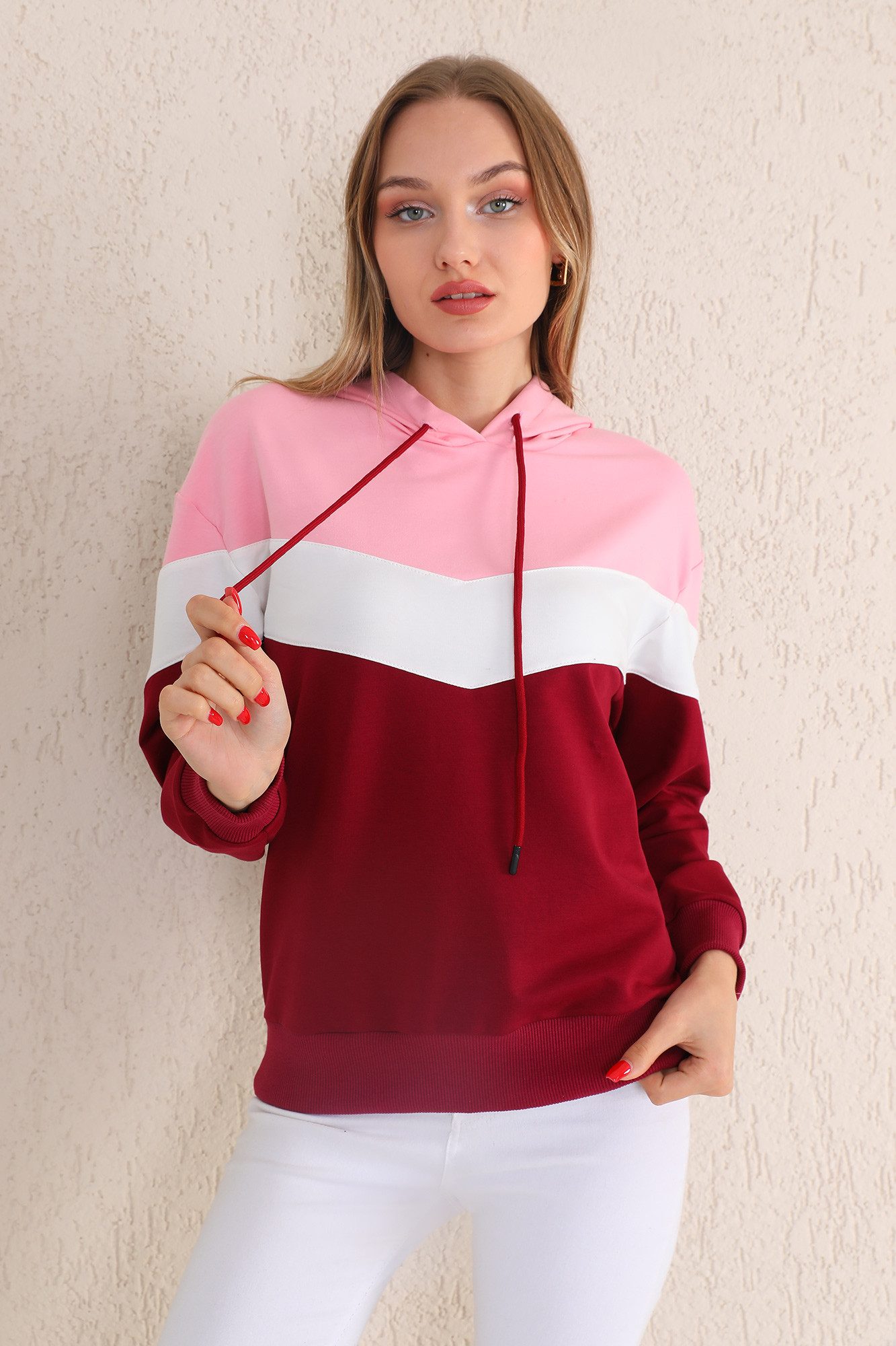 Bongual Kapuzensweatshirt Hoodie Longsleeve Shirt Farbblock dreifarbig günstig online kaufen