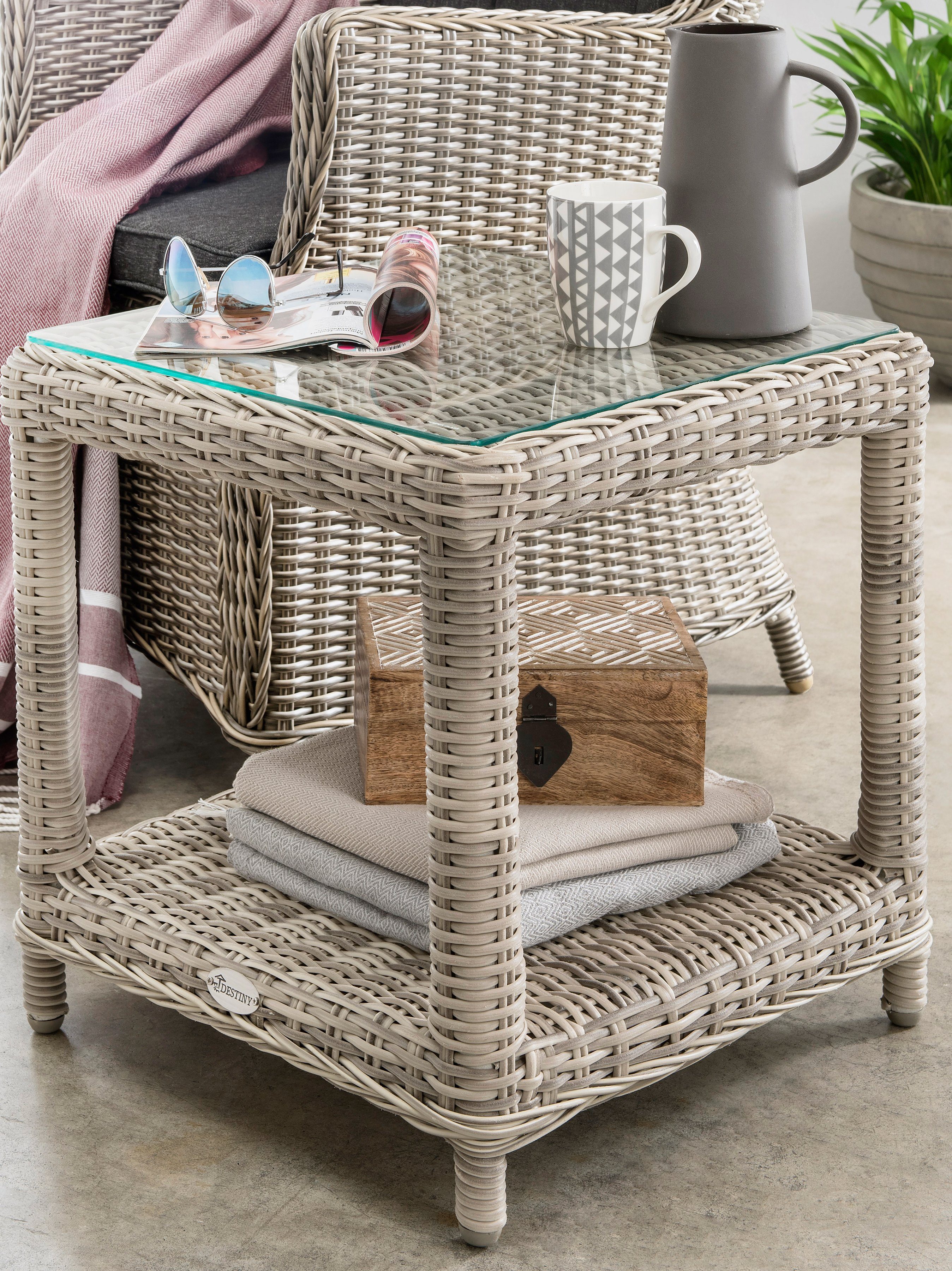Destiny Gartenlounge-Set CASA MERANO, (4-tlg., 1x Sessel, 1x Beistelltisch, inkl. Auflagen), Aluminium, Polyrattan