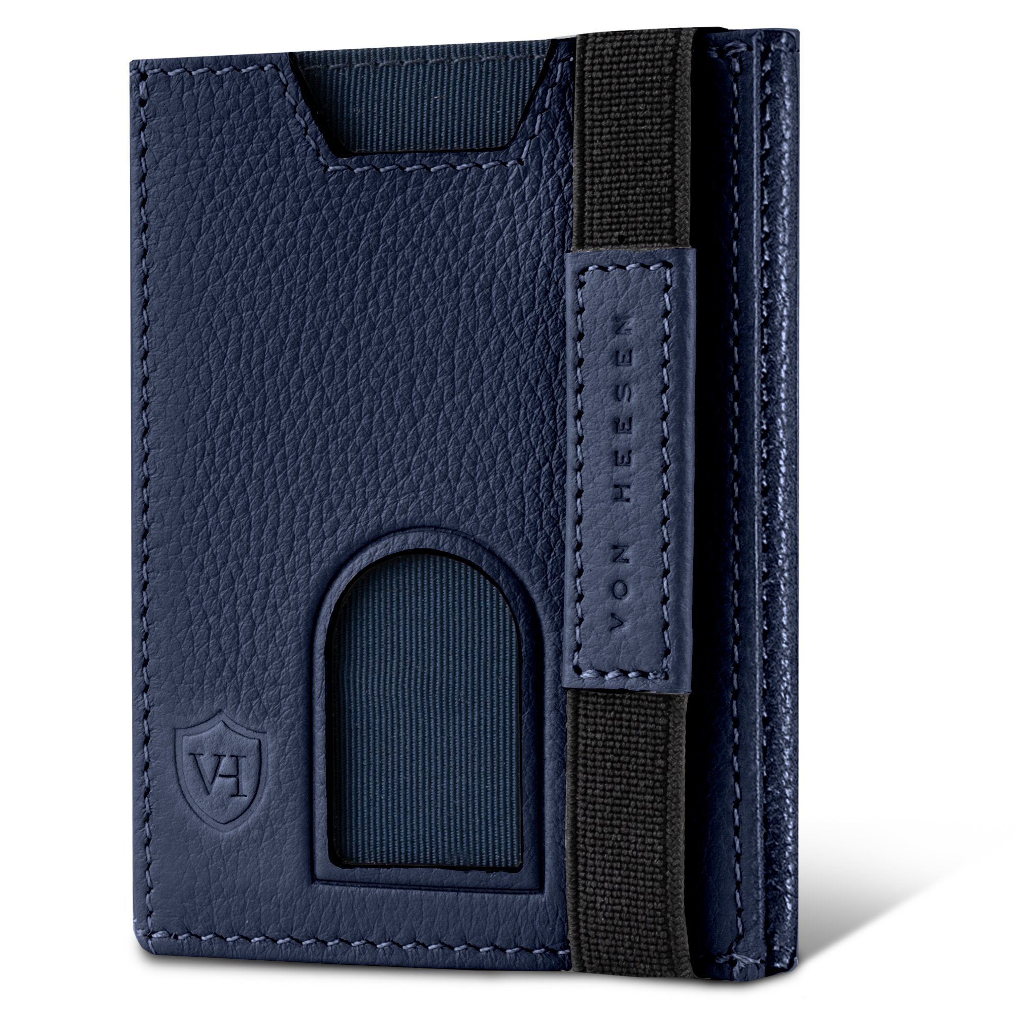 VON HEESEN Geldbörse Whizz Wallet mit 5 Kartenfächer & XL-Münzfach, Leder Slim Wallet Geldbeutel Portemonnaie inkl. RFID-Schutz & Geschenkbox (braun) Blau