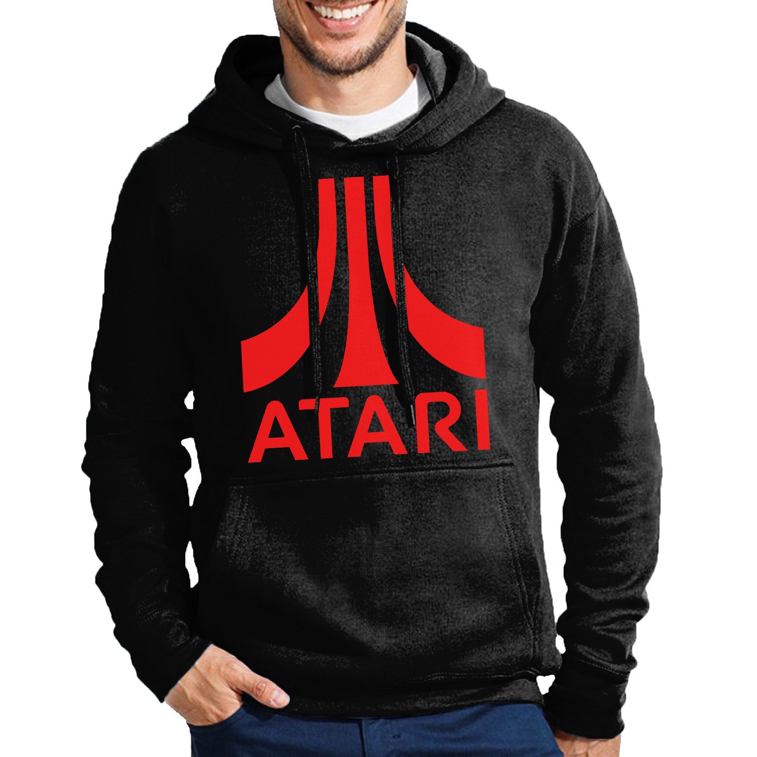 Blondie & Brownie Hoodie Herren Hoodie Atari Rot Logo Baumwollmix Streetwear Komfort Atari Logo Herren Hoodie Rot Retro Baumwollmix Kapuze bequem