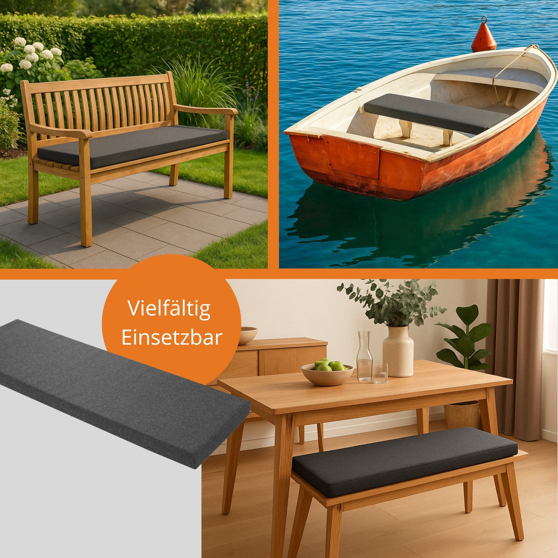 sleepling Bankauflage in 200x40 cm, 150x50 cm und vielen weiteren Größen und Farben, mit Anti-Rutsch Unterseite, aus widerstandsfähigem Sofastoff