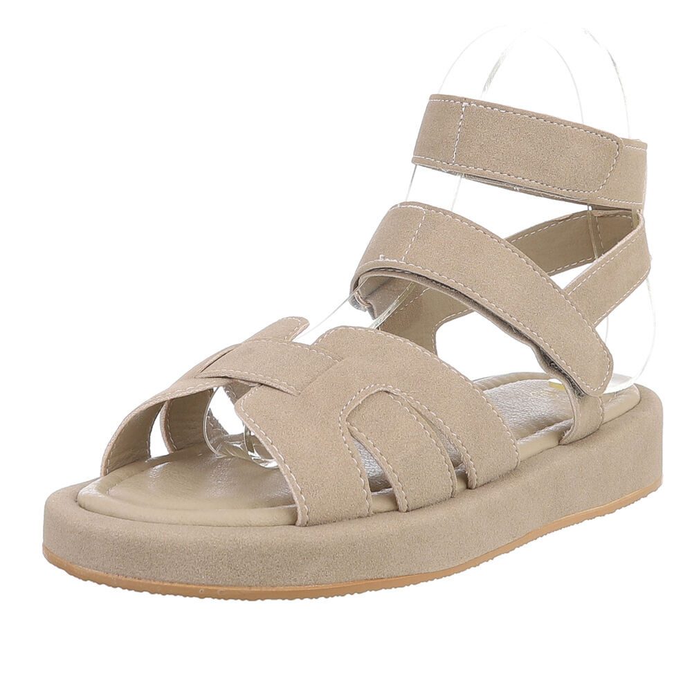Ital-Design Bequeme Damen-Sandalen mit breiten Riemen für den Sommer Riemchensandalette (89372459) Keilabsatz/Wedge Riemchensandalen in Hellbraun