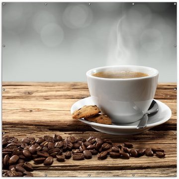 Wallario Sichtschutzzaunmatten Heiße Tasse Kaffee mit Kaffeebohnen