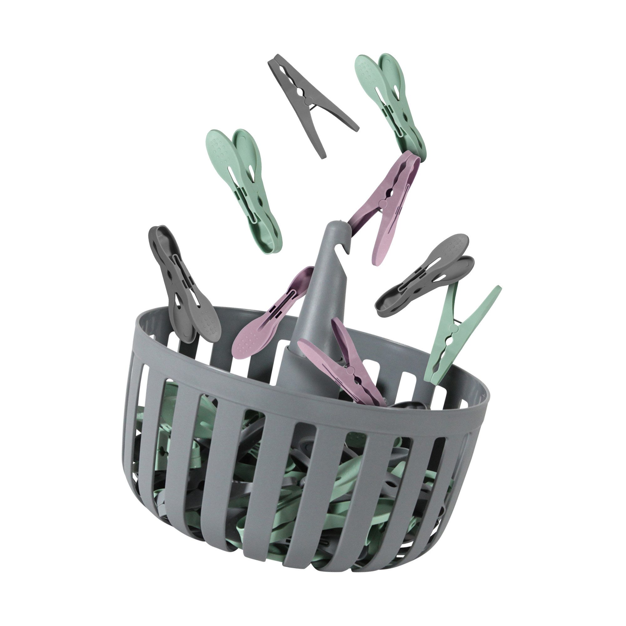 Pro Home Wäscheklammern Kunststoff Körbchen Ø19cm x 10cm, 30 Wäscheklammern mit Korb - Made in EU - Dekoklammer Fotoklammer