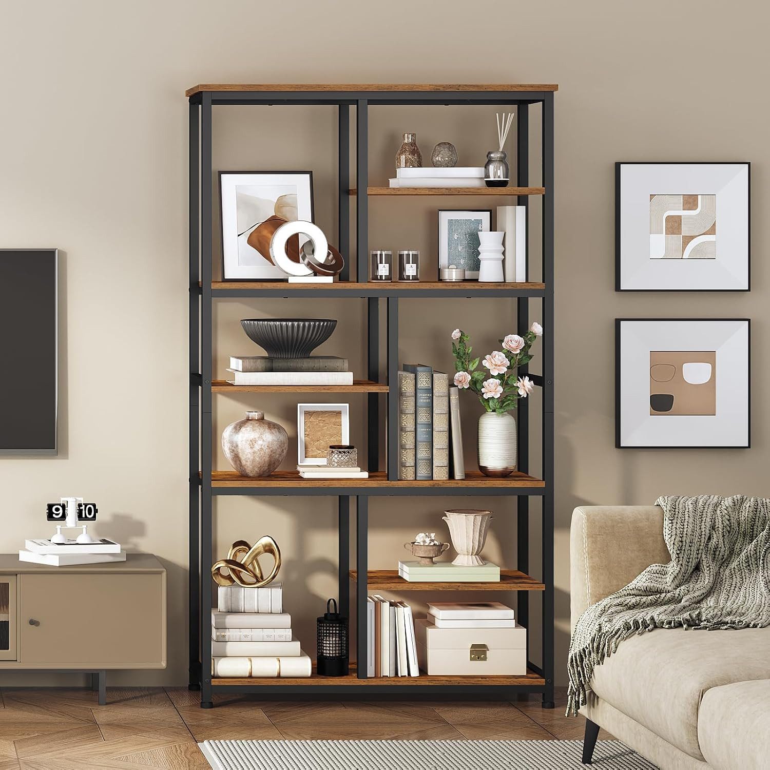 Hoobro Bücherregal Büroregal Standregal mit 4 verstellbaren Füßen, vertikales Regal – Bild 5 von 5