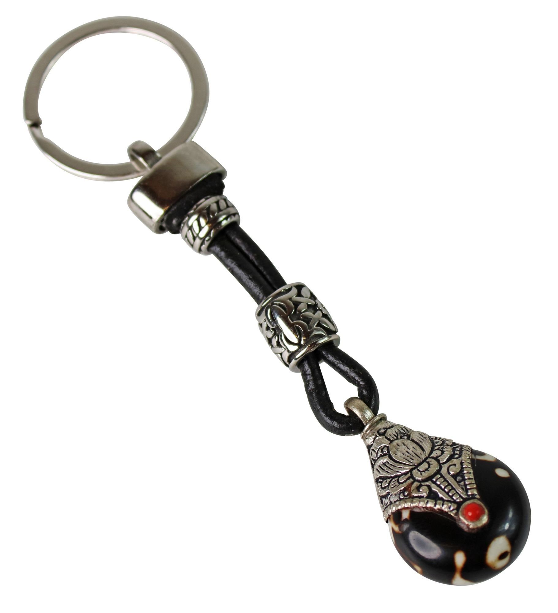FRONHOFER Schlüsselanhänger 18782, Schlüsselanhänger Perlen mit Tibet Kunstharz Stil Ethno aus Schwarz im