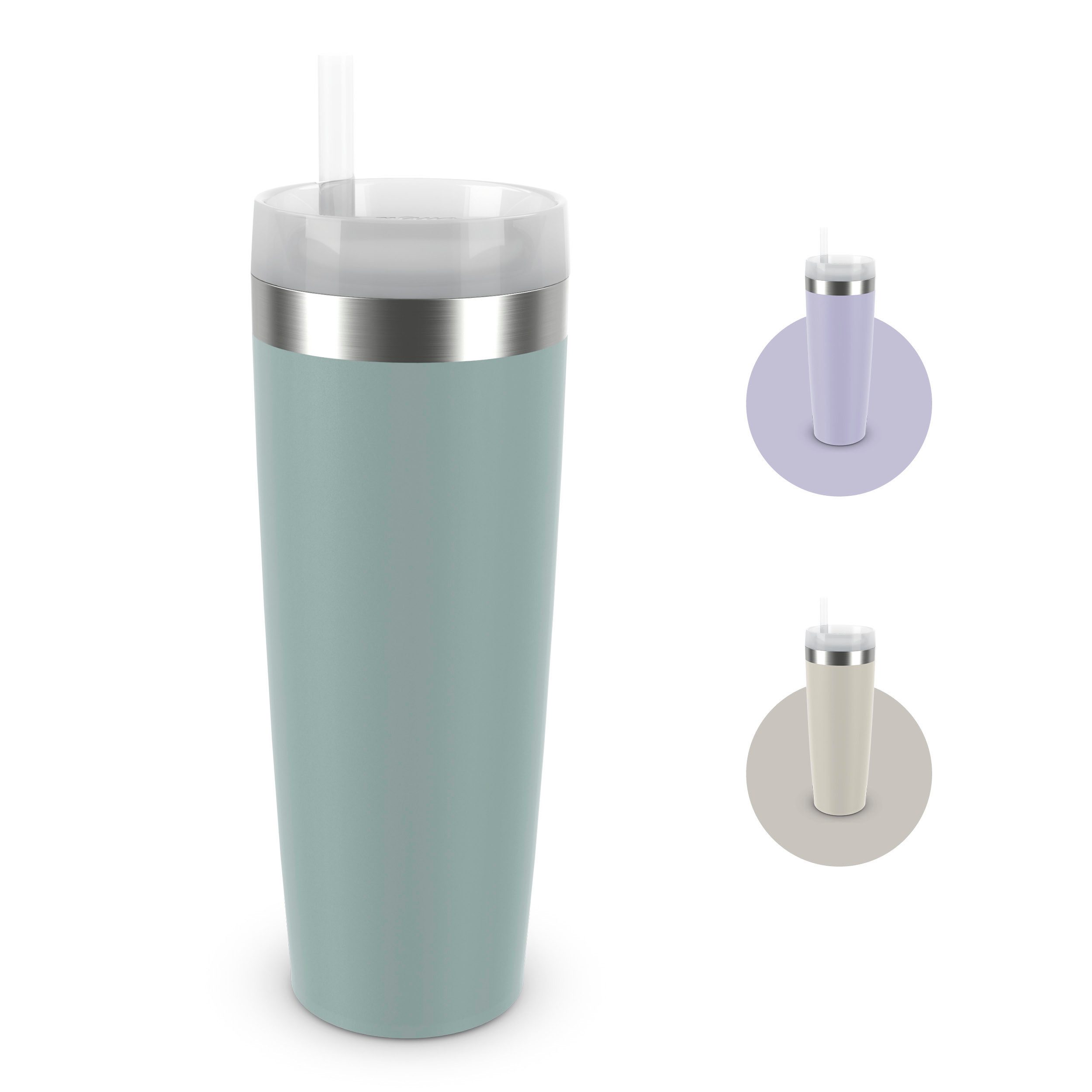 Emsa Isolierflasche Travel Mug Cool³, 3 Deckelpositionen, für gängige Autohalterungen, inkl. Strohhalm