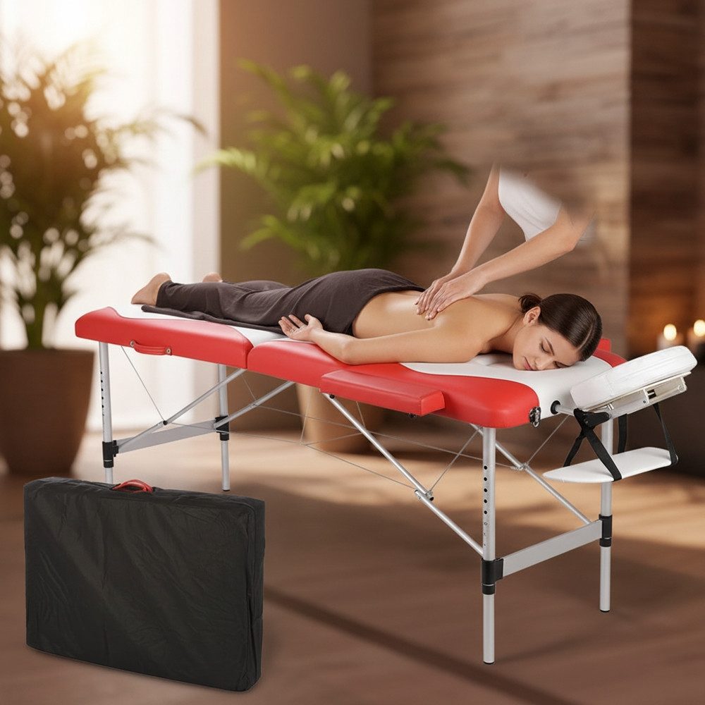 Mucola Massageliege Massageliege Aluminium 2 Zonen schwarz Massagebank klappbar Therapie (Stück, Premium-Massageliege), Abnehmbare Elemente