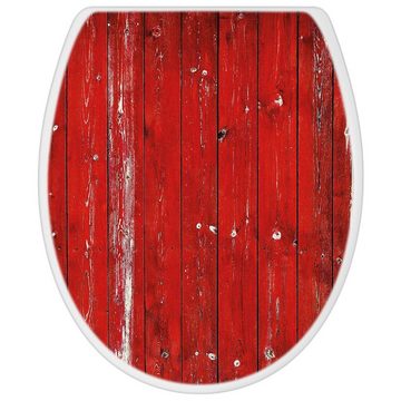 banjado WC-Sitz Motiv Rote Holzlatten (umweltfreundliches Material, integrierte Scharniere), ‎44 x 37 x 5cm