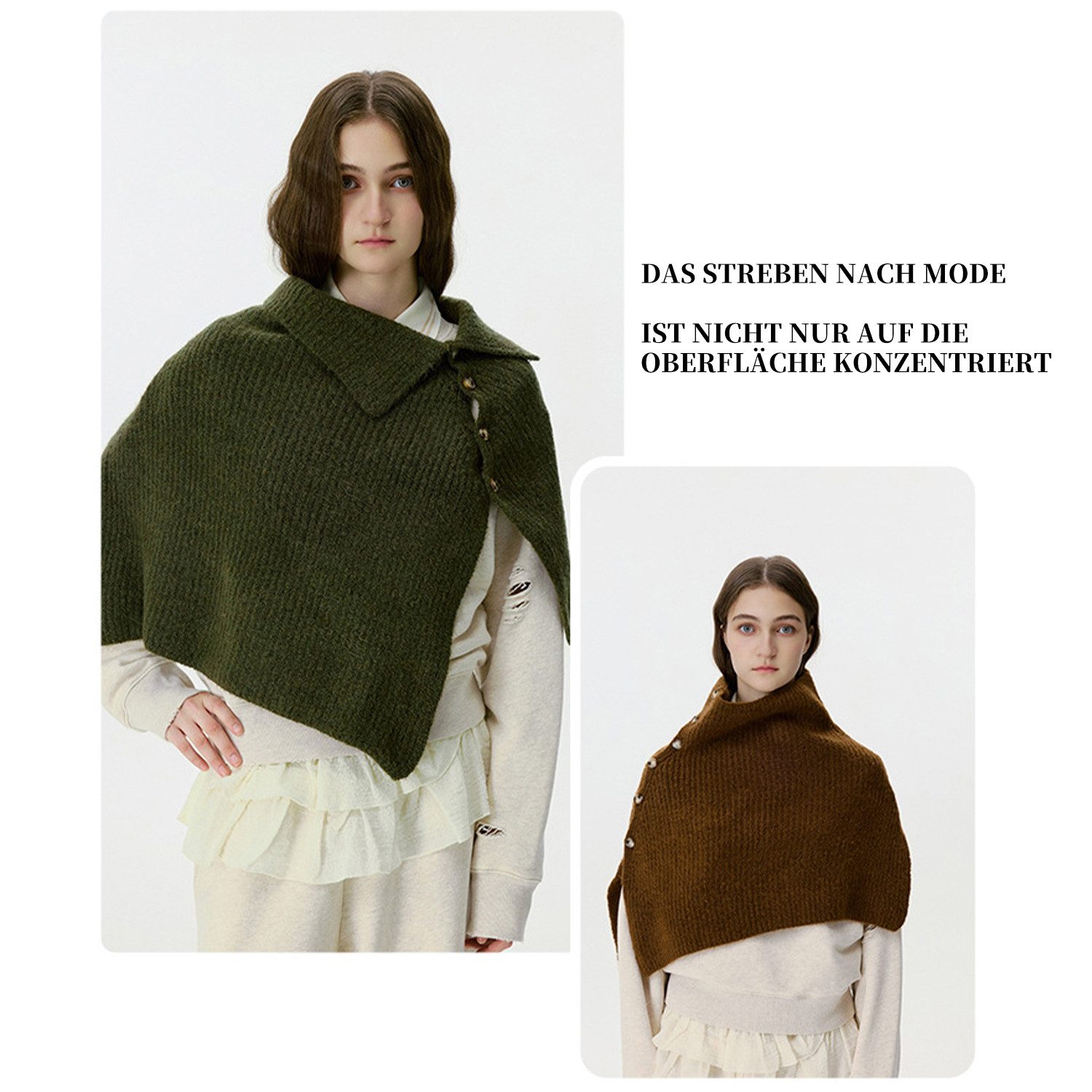 Refttenw Modeschal Weicher Strick Umhang Winterschal- Warme Basics mit Seitlichen Knöpfen