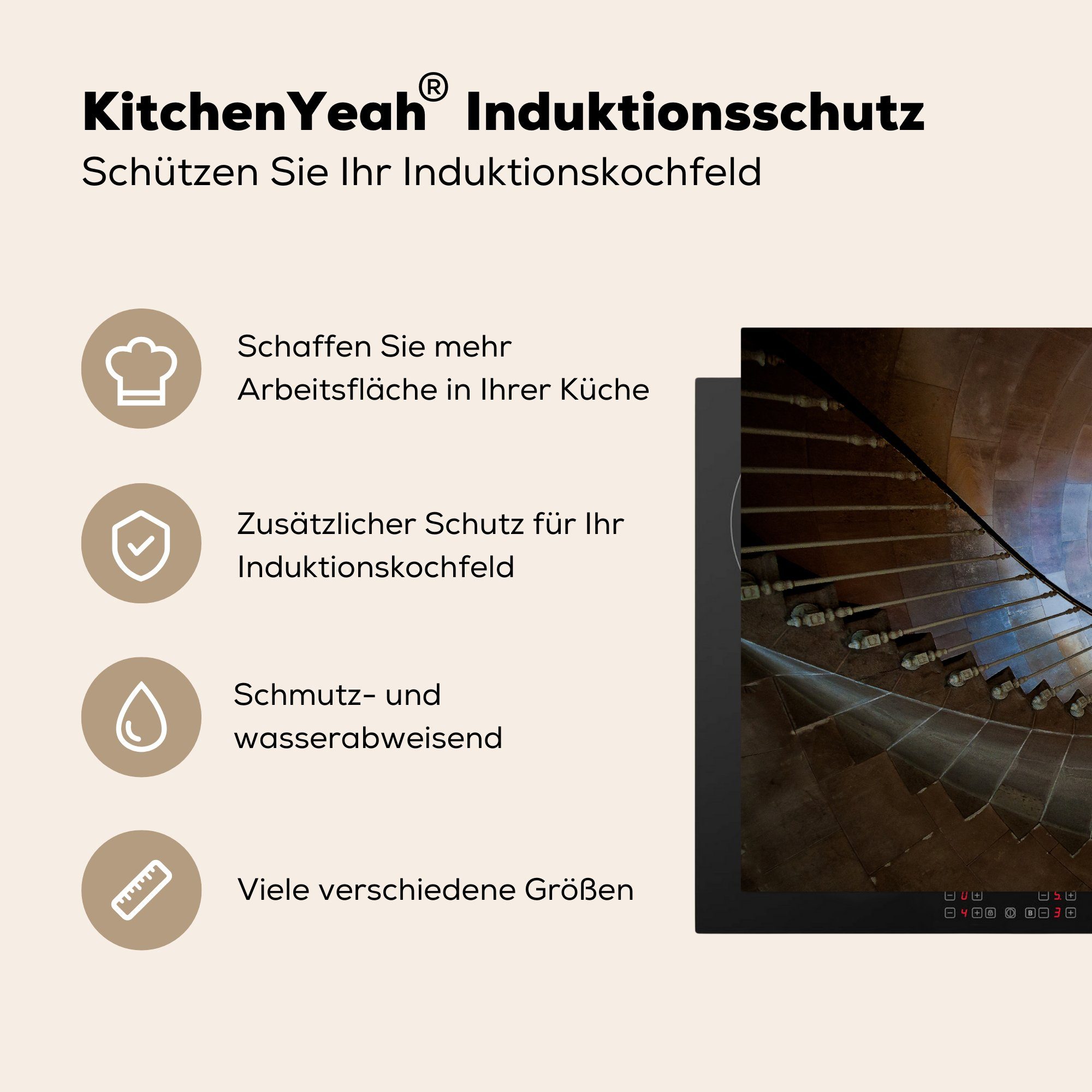 küche, Schutz in Induktionskochfeld (1 81x52 für Wendeltreppe einem Herdblende-/Abdeckplatte die Vinyl, Leuchtturm, tlg), cm, Eine Ceranfeldabdeckung MuchoWow