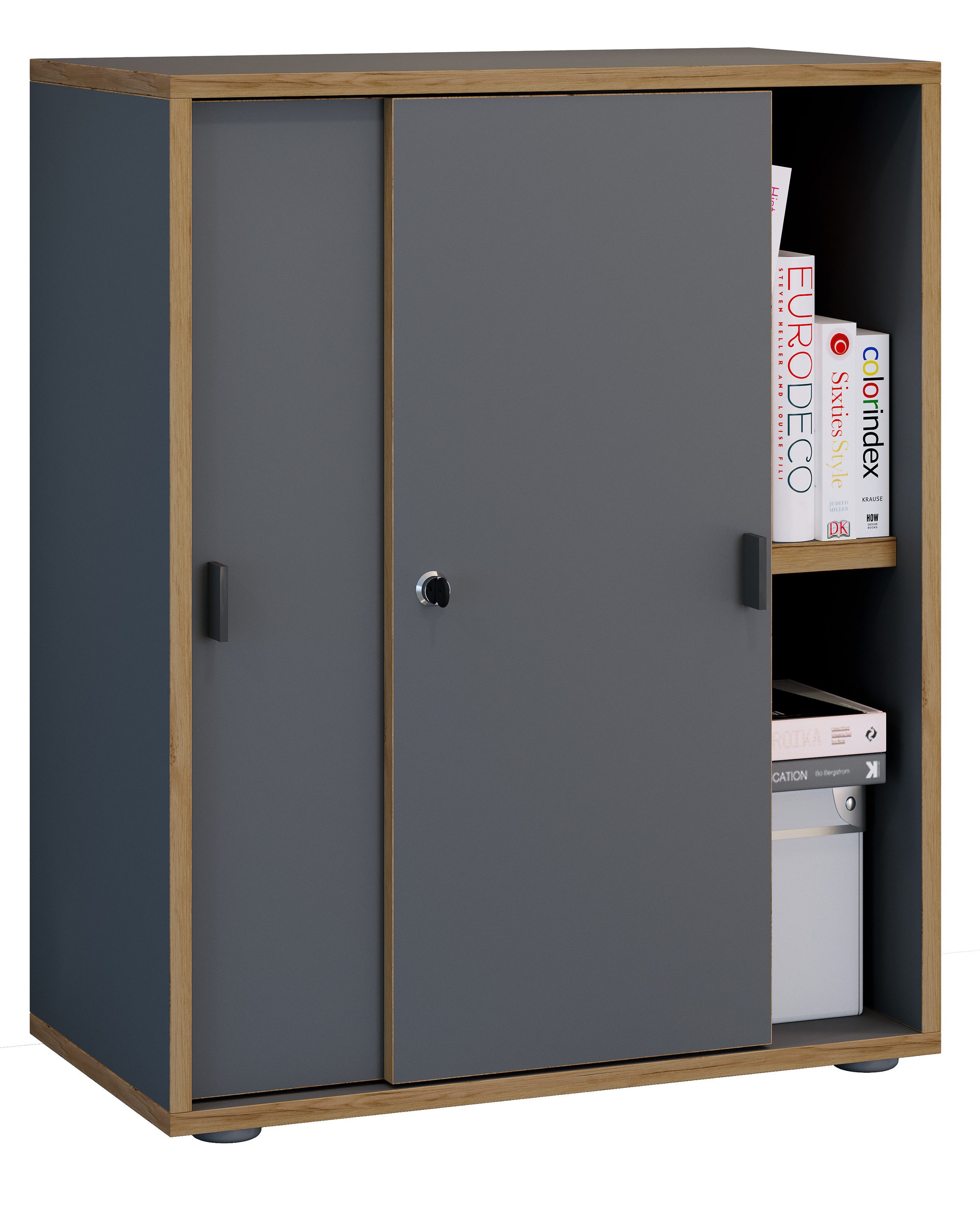 VCM Aktenschrank Salia Aktenschrank B. 60 x T. 37 x H. 74 cm 2 Türen, 2 Fächer, Büromöbel fürs Homeoffice, für Akten und Ordner
