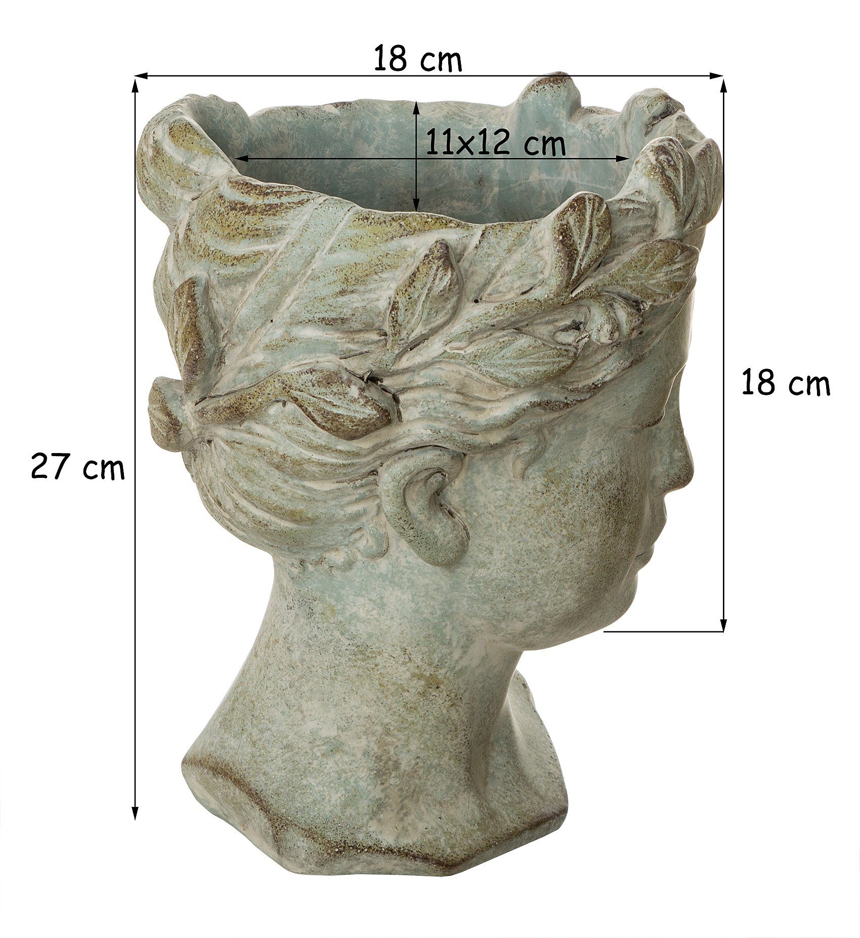 BigDean Blumentopf Büste Antik-Look ca. cm Keramik 27x18 grau Pflanzgefäß