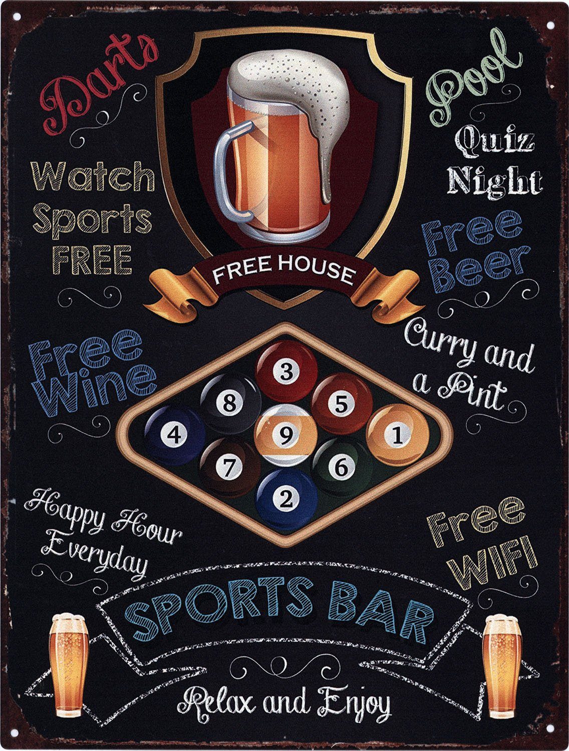 Metallschild Blechschild Sports Bar Relax and Enjoy