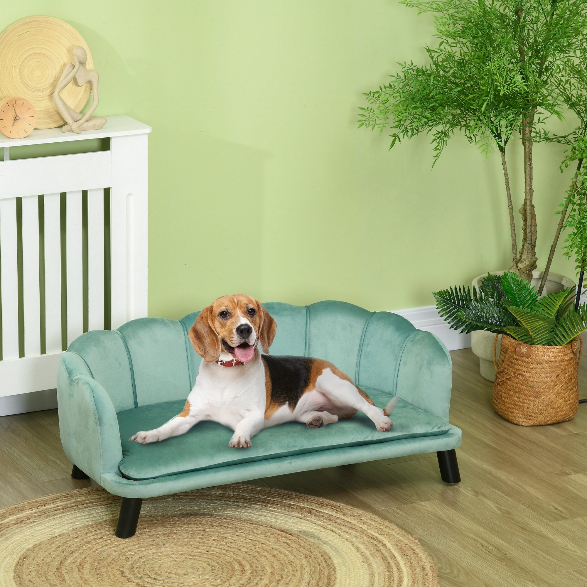PawHut Tierbett Hundesofa mit Rückenlehne Weichem Bezug, Polyester, Grün 98,5 x 60,5 x 35,5 cm