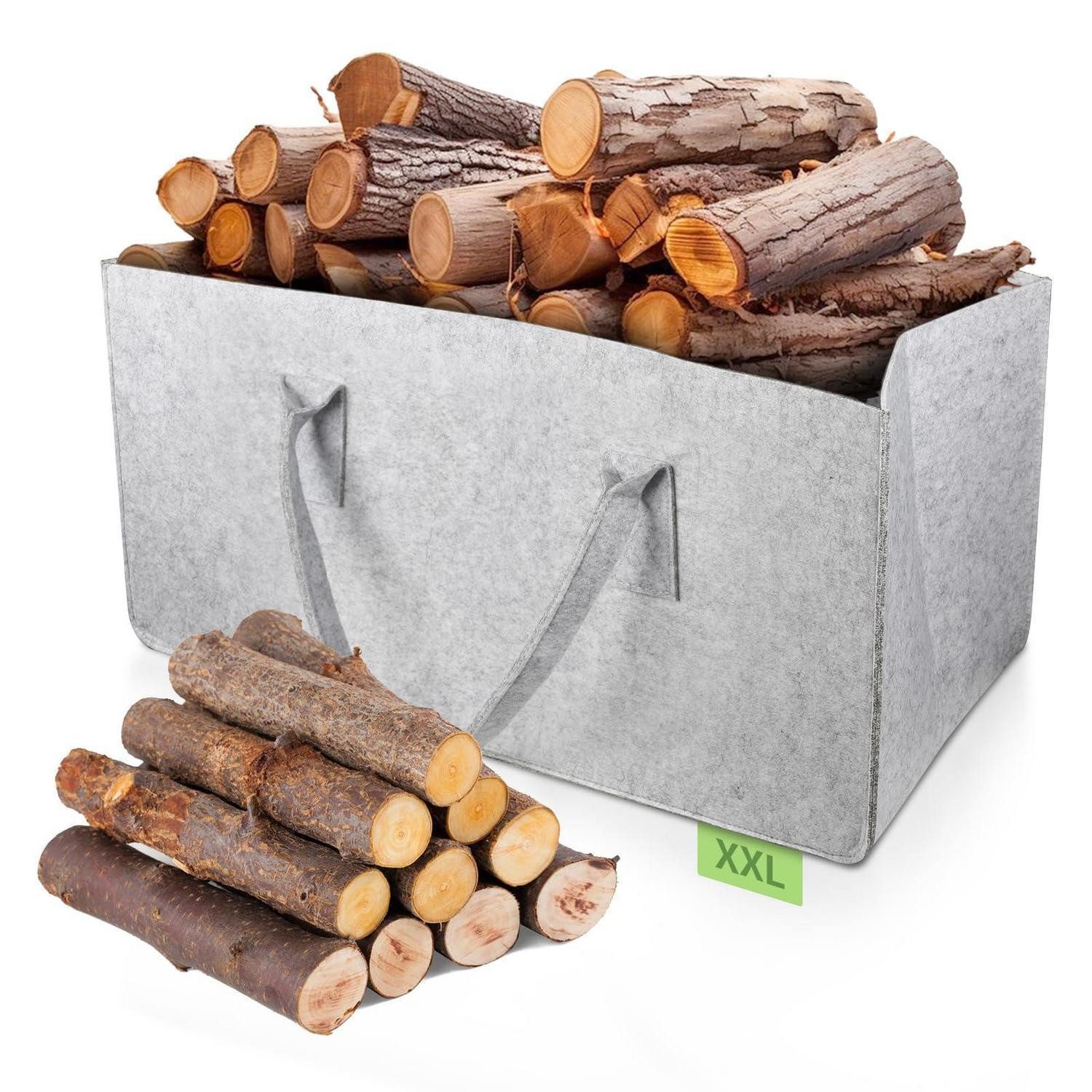 LuxusKollektion Kaminholzkorb Filzkorb XXL 61x32x32cm Grau