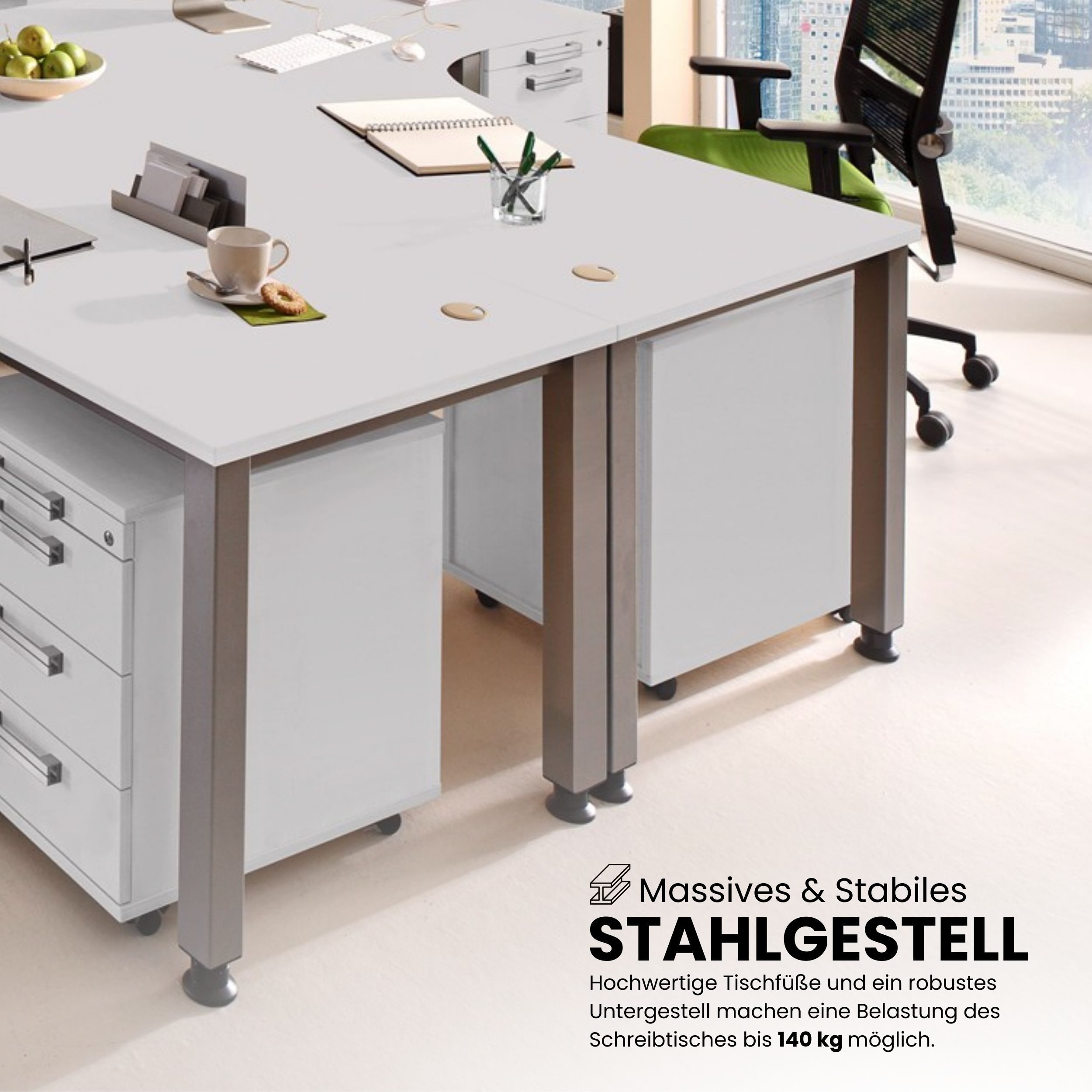 bümö Schreibtisch Q-Serie, Gestell: graphit, Rechteck: 160 x 80 cm - Dekor: Nussbaum