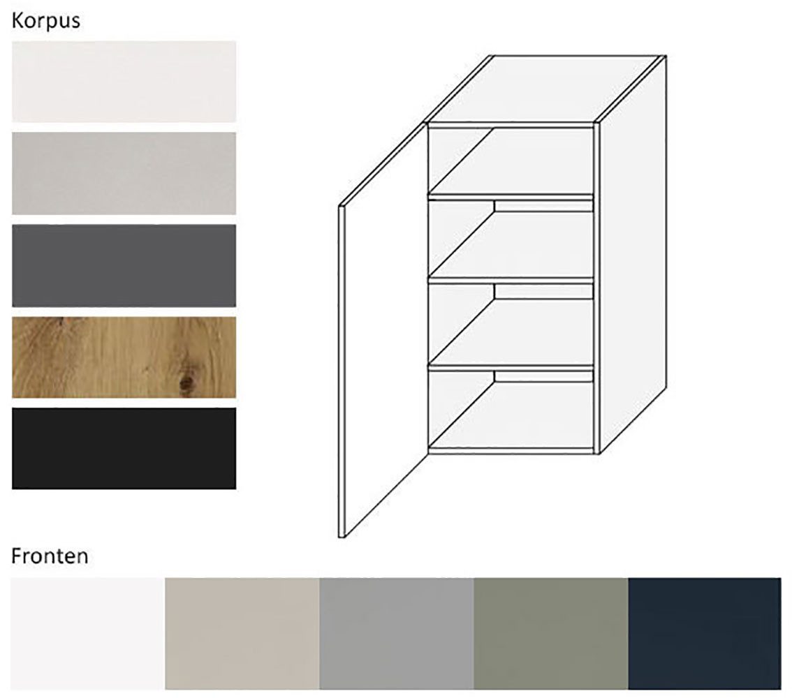 Feldmann-Wohnen Klapphängeschrank Salo (W4/45, 1-türig, 3 Einlegeböden, 1-St., moderne Kassettenoptik, folierte Fronten) 45x32,5x96cm Weiß / Indigo Matt