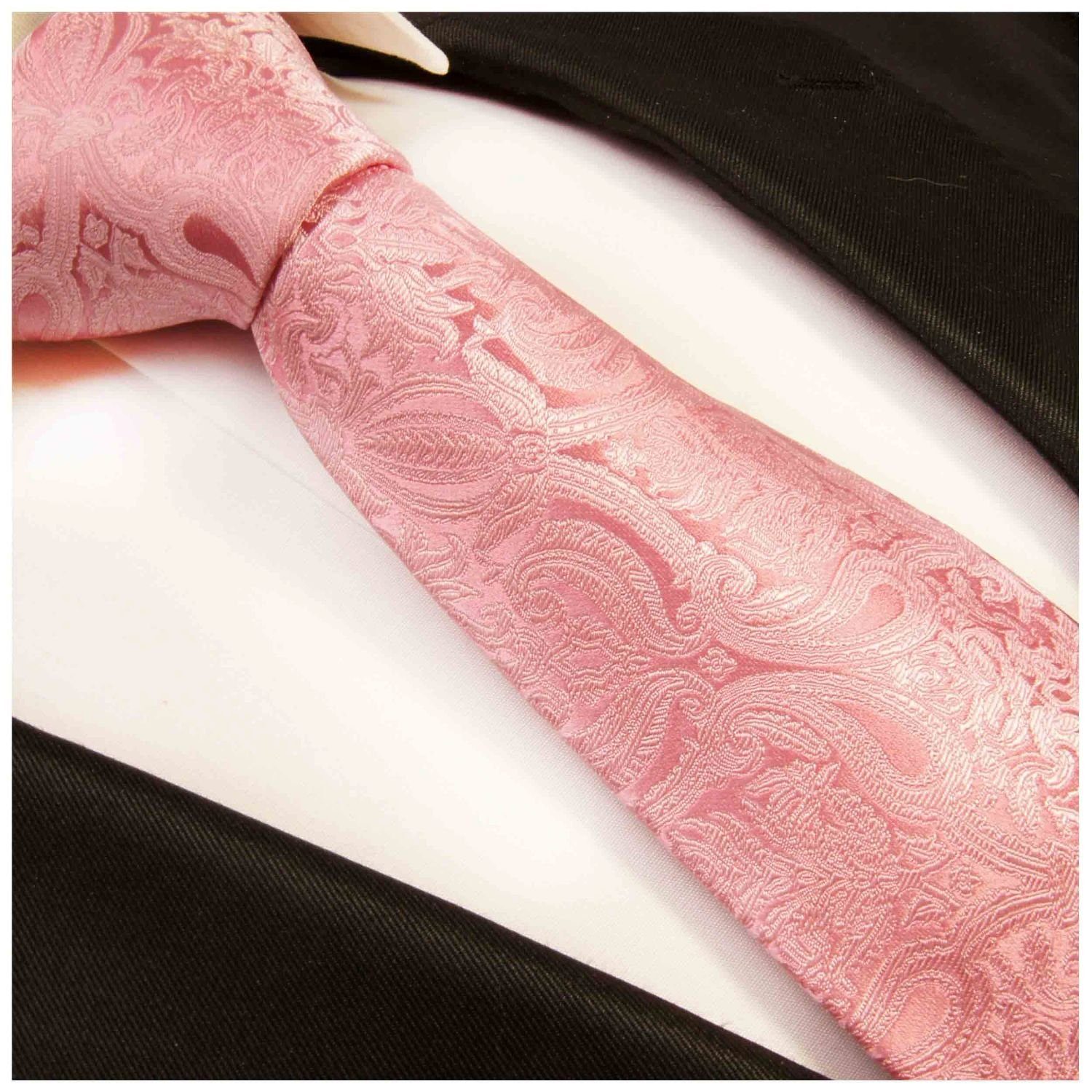 100% Breit Seidenkrawatte 366 Malone rosa floral Seide pink modern Krawatte Schlips Herren (8cm), Paul barock