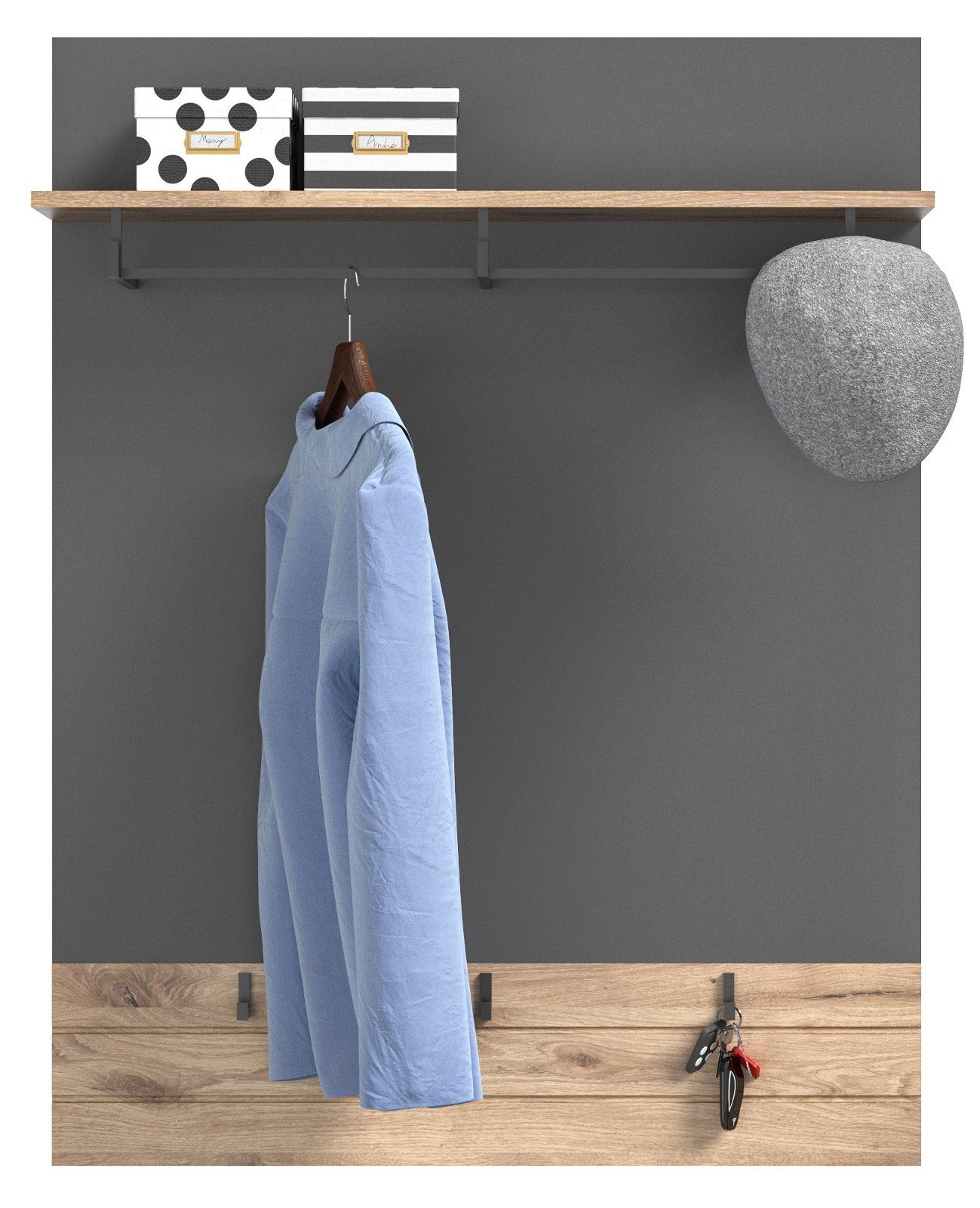 Wandgarderobe mit 4 Kleiderstangen und Glasablage 60 cm