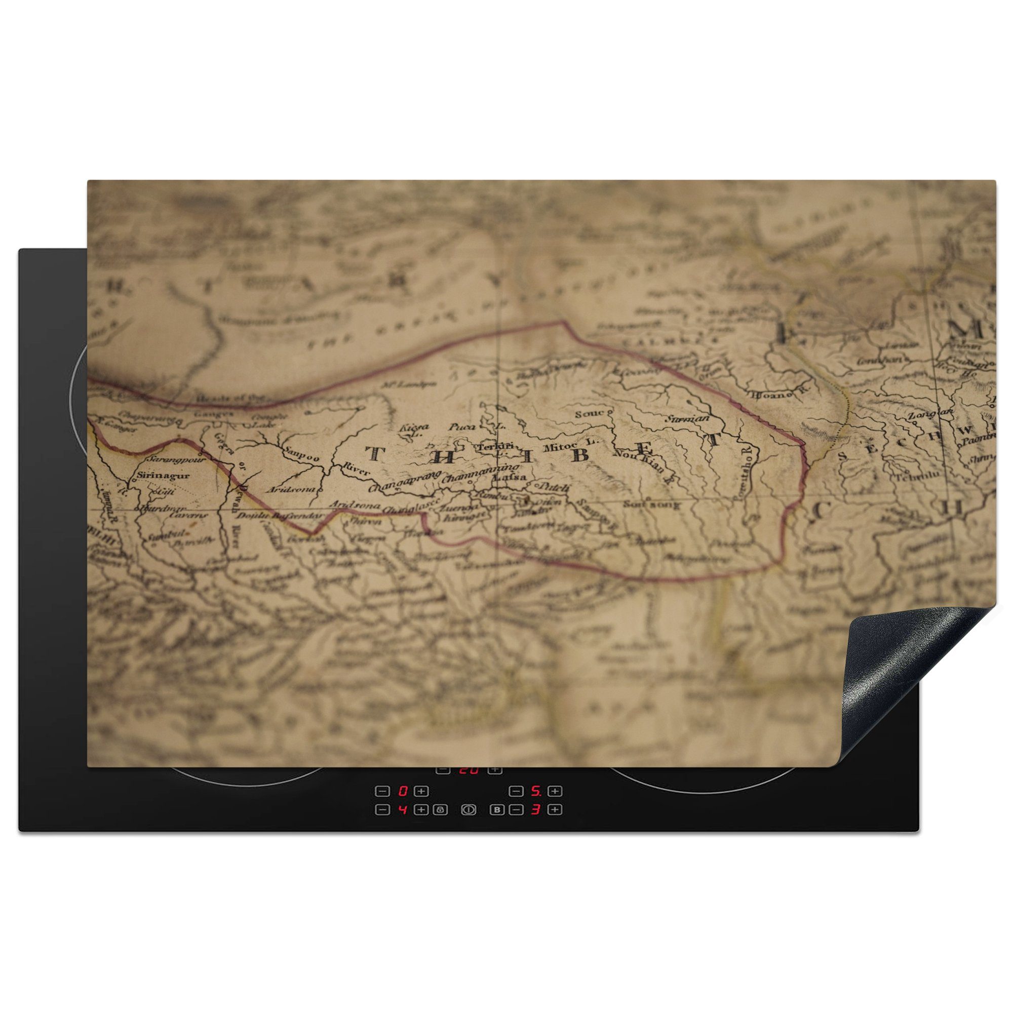 MuchoWow Herdblende-/Abdeckplatte Alte Karte von Tibet, Vinyl, (1 tlg), 81x52 cm, Induktionskochfeld Schutz für die küche, Ceranfeldabdeckung