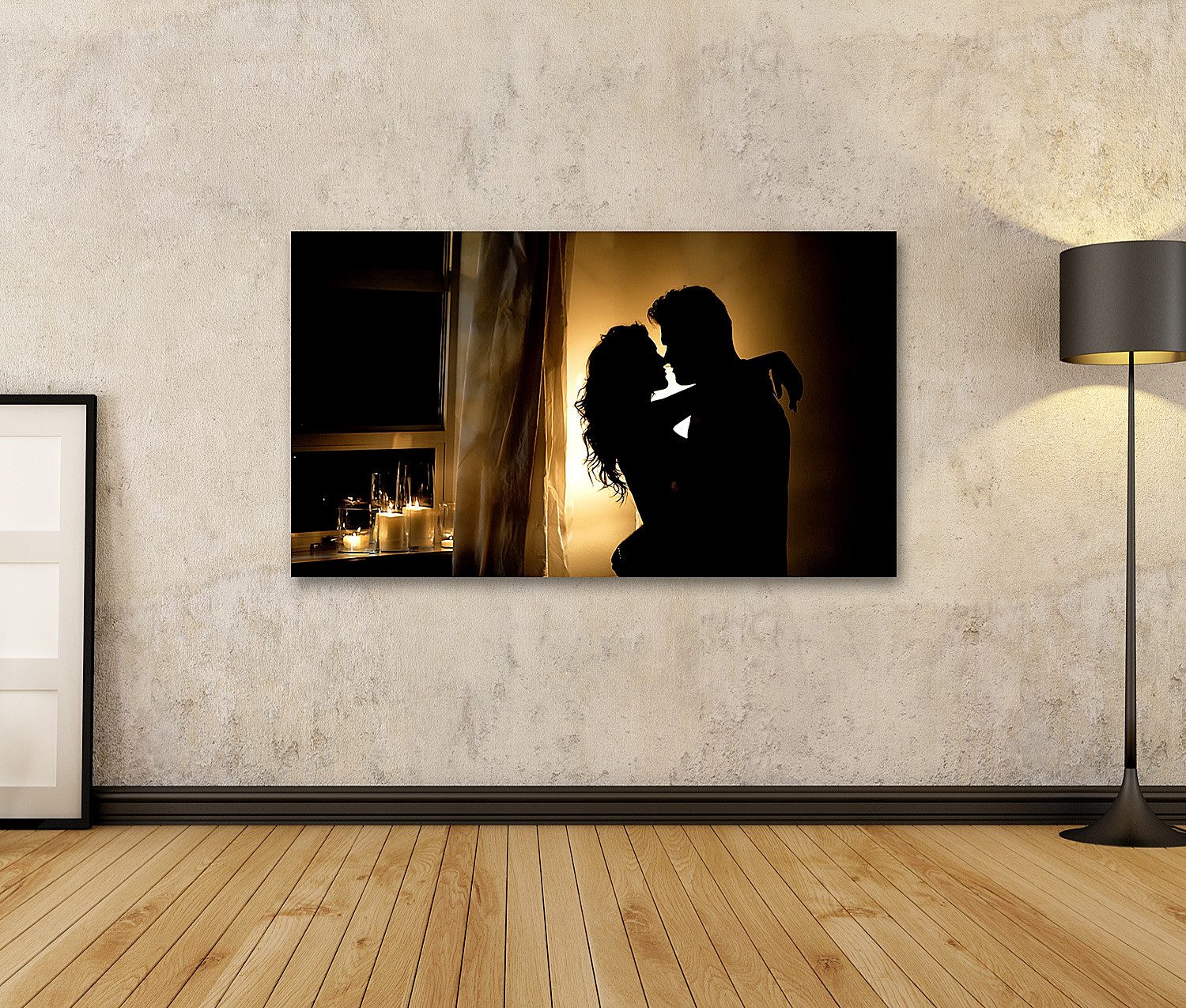 islandburner Leinwandbild Romantische Silhouette Paar Schlafzimmer Für Verliebte
