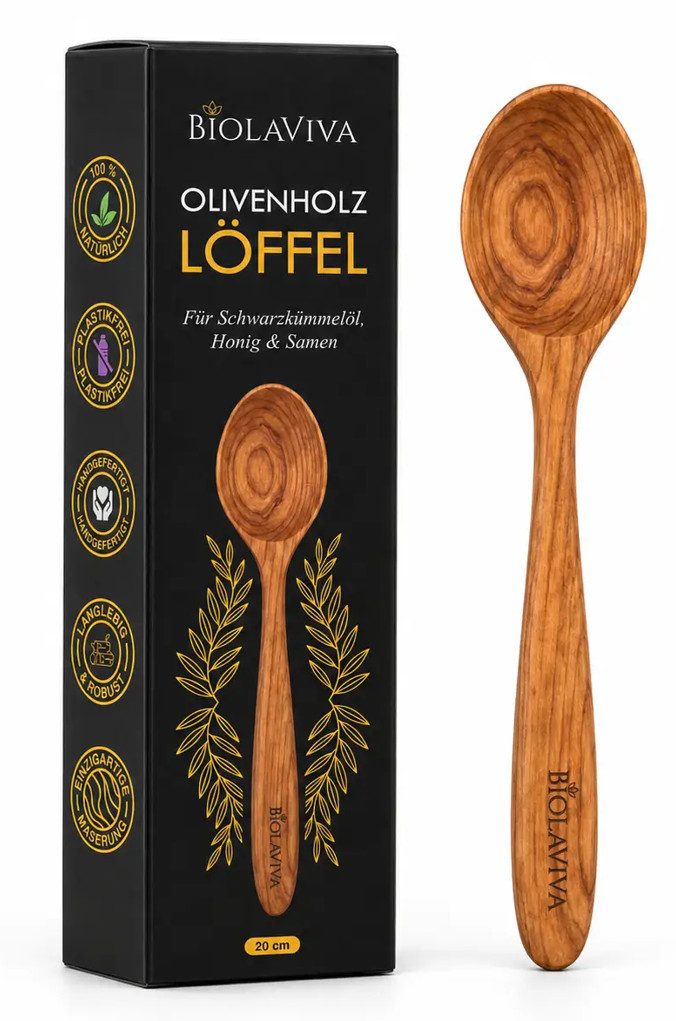 BIOLAVIVA Bestecklöffel BIOLAVIVA, Olivenholz Löffel – handgefertigt 20 cm, Geschenkidee