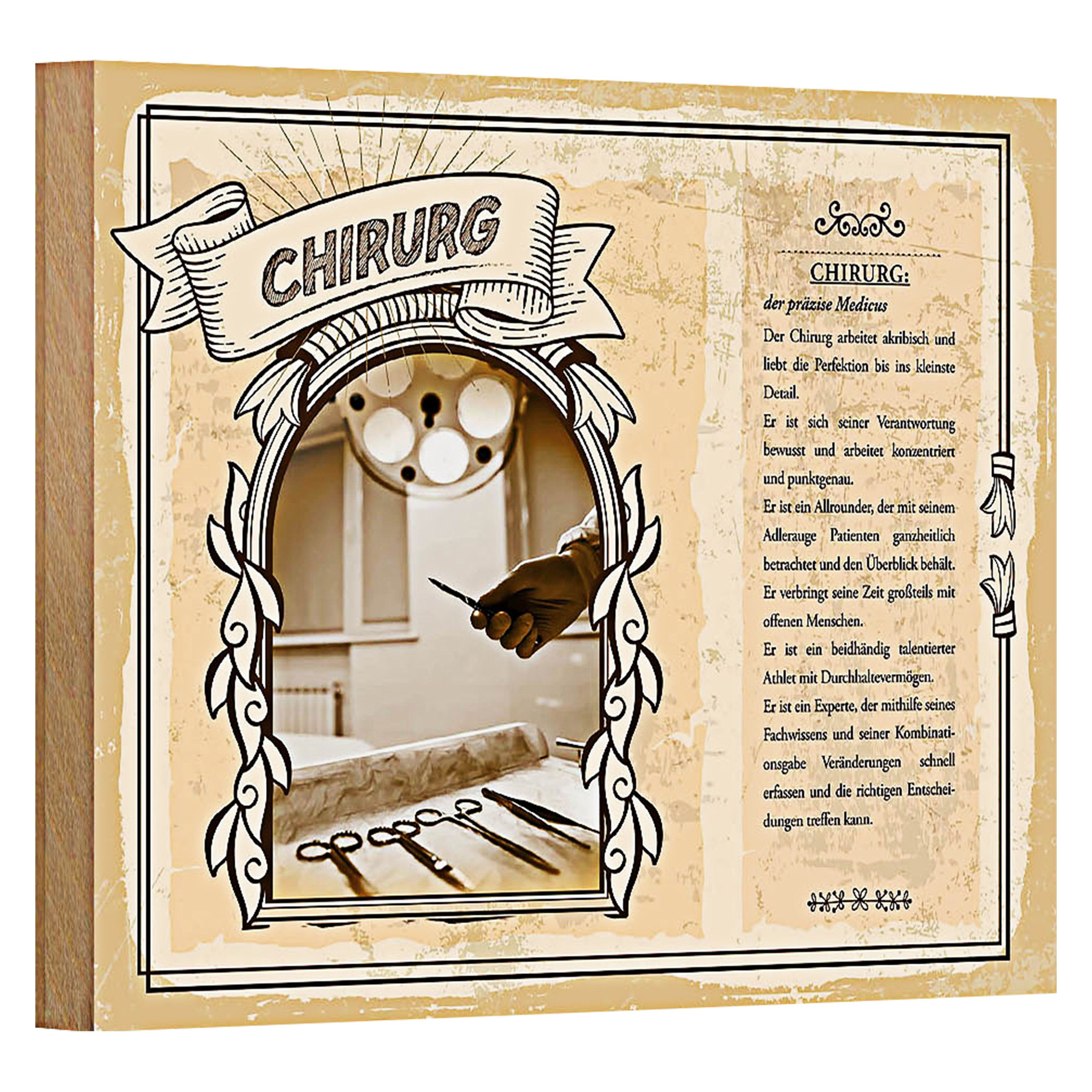 Roomando Holzbild Berufe 18x12cm Chirurg präzis Medicus Perfektion
