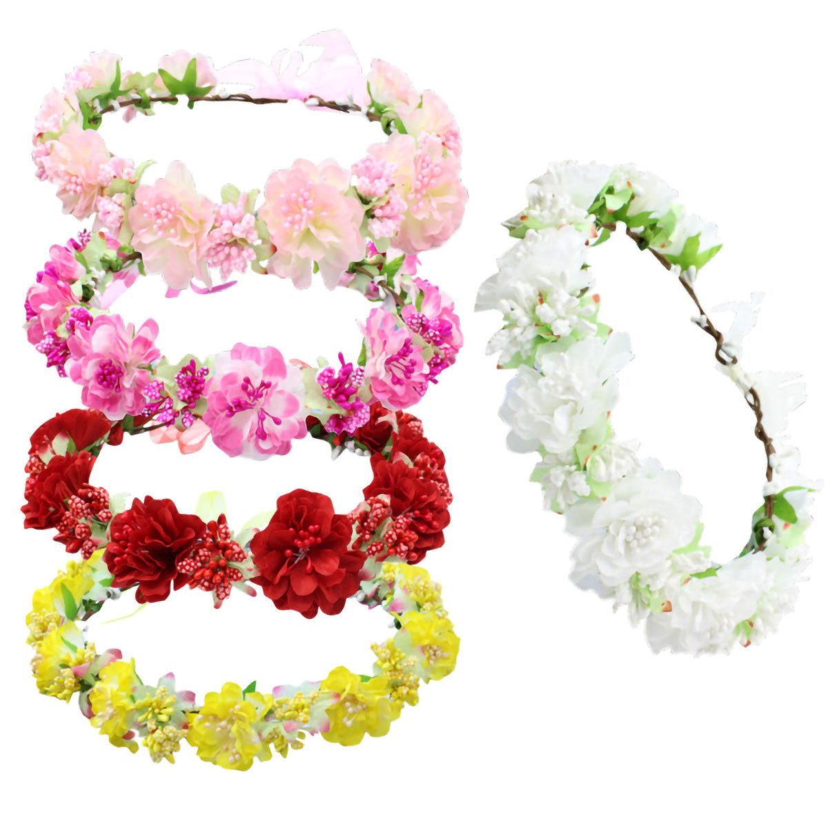 yozhiqu Haarband 5er-Pack Boho-Hawaiianische Sonnenblumen-Gänseblümchen-Rosen Girlande, 1-tlg., handgefertigtes verstellbares Stirnband, Wüstenresort-Fotogirlande