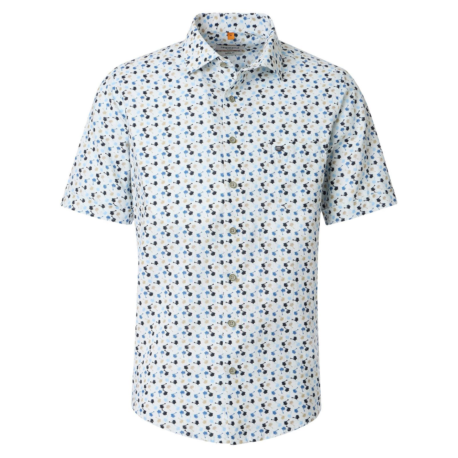 Redmond Kurzarmhemd Redmond Übergröße Leinen-Kurzarmhemd blau-beige-weiß