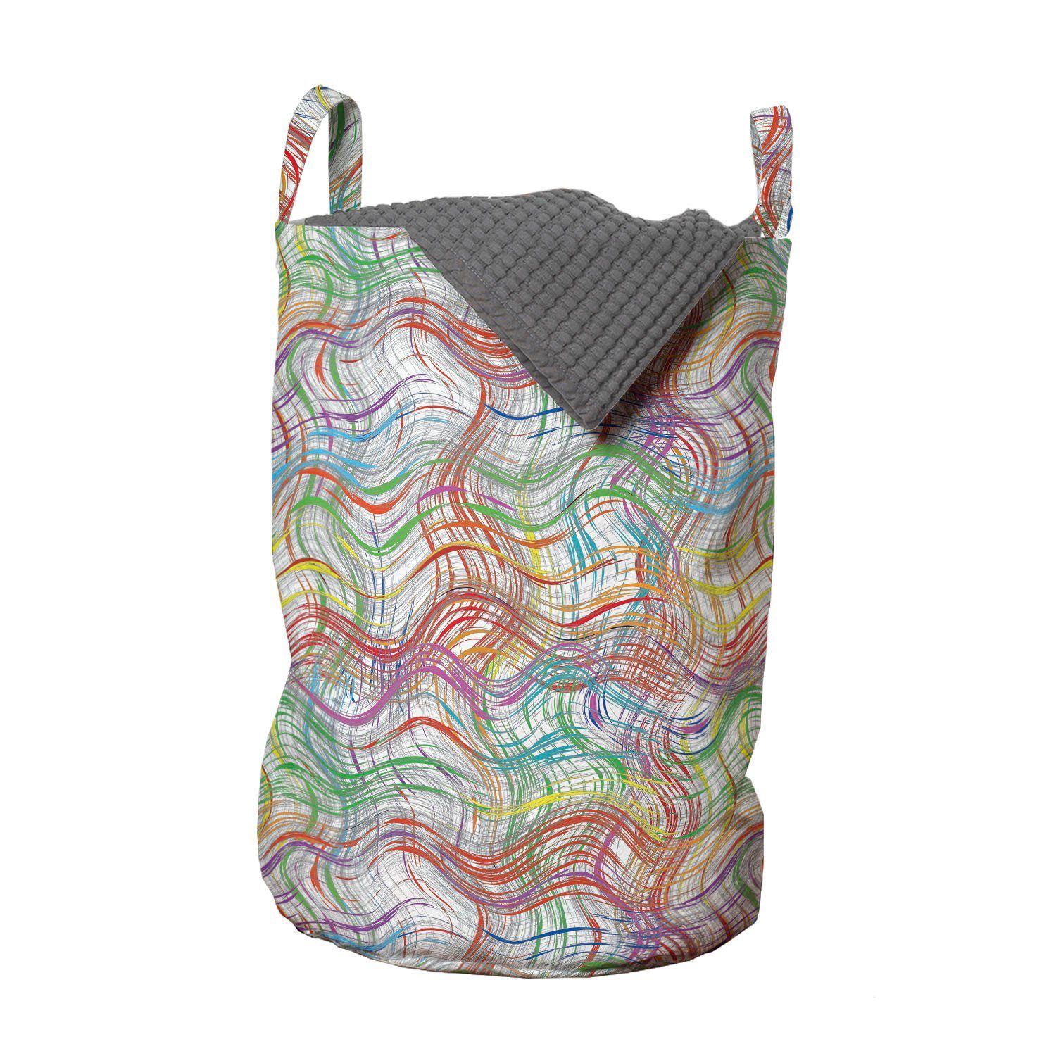 Abakuhaus Wäschesäckchen Wäschekorb Griffen Streifen Wellenförmige Grunge Waschsalons, mit bunte für Kordelzugverschluss