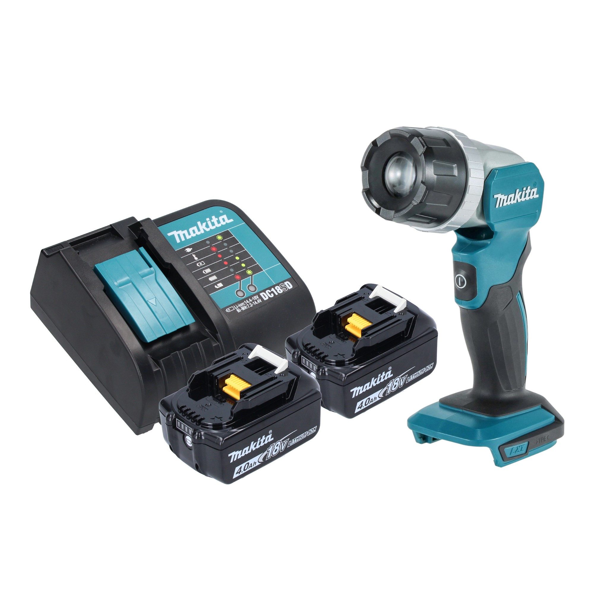 Makita Baustrahler DML 808 SM Akku Handstrahler 14,4 / 18 V 190 lm LED + 2x Akku 4,0 Ah