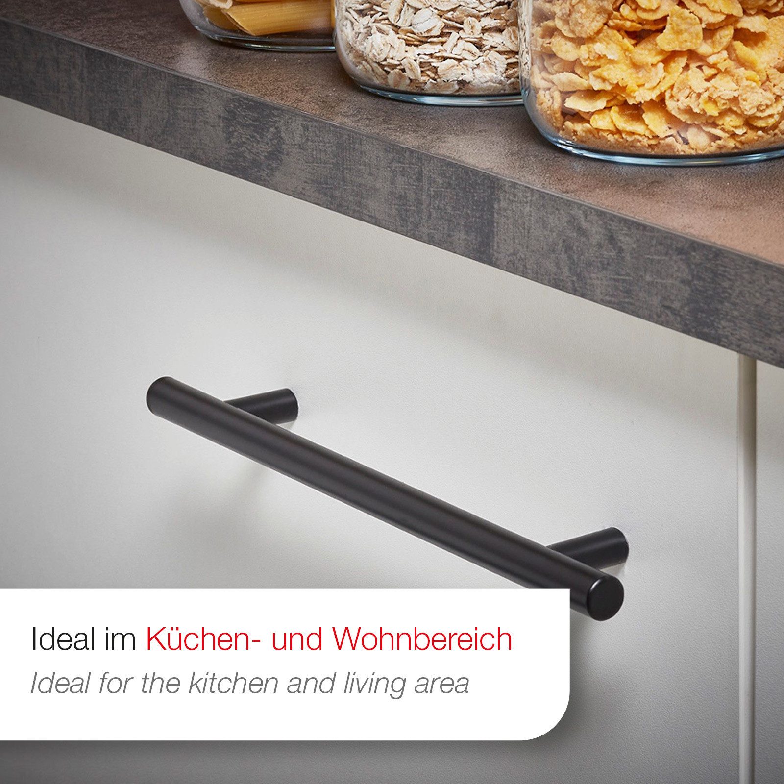 SO-TECH® Möbelgriff Stangengriff G17 echt Edelstahlrohr Ø 12 mm inkl. Schrauben (1-St), Edelstahl schwarz, Bohrlochabstand 64 mm, Schubladengriff – Bild 5 von 5