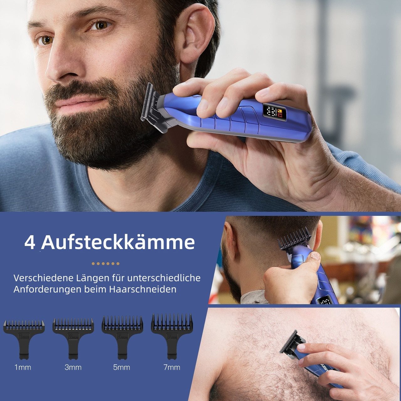 Scttomon Haarschneider FK-8750, Set aus Elektrorasierer und Haartrimmer, Blau – Bild 3 von 5