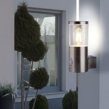 etc-shop Außen-Wandleuchte, Leuchtmittel inklusive, Warmweiß, Design Wand Leuchte Edelstahl Veranda Bewegungs Melder Lampe im