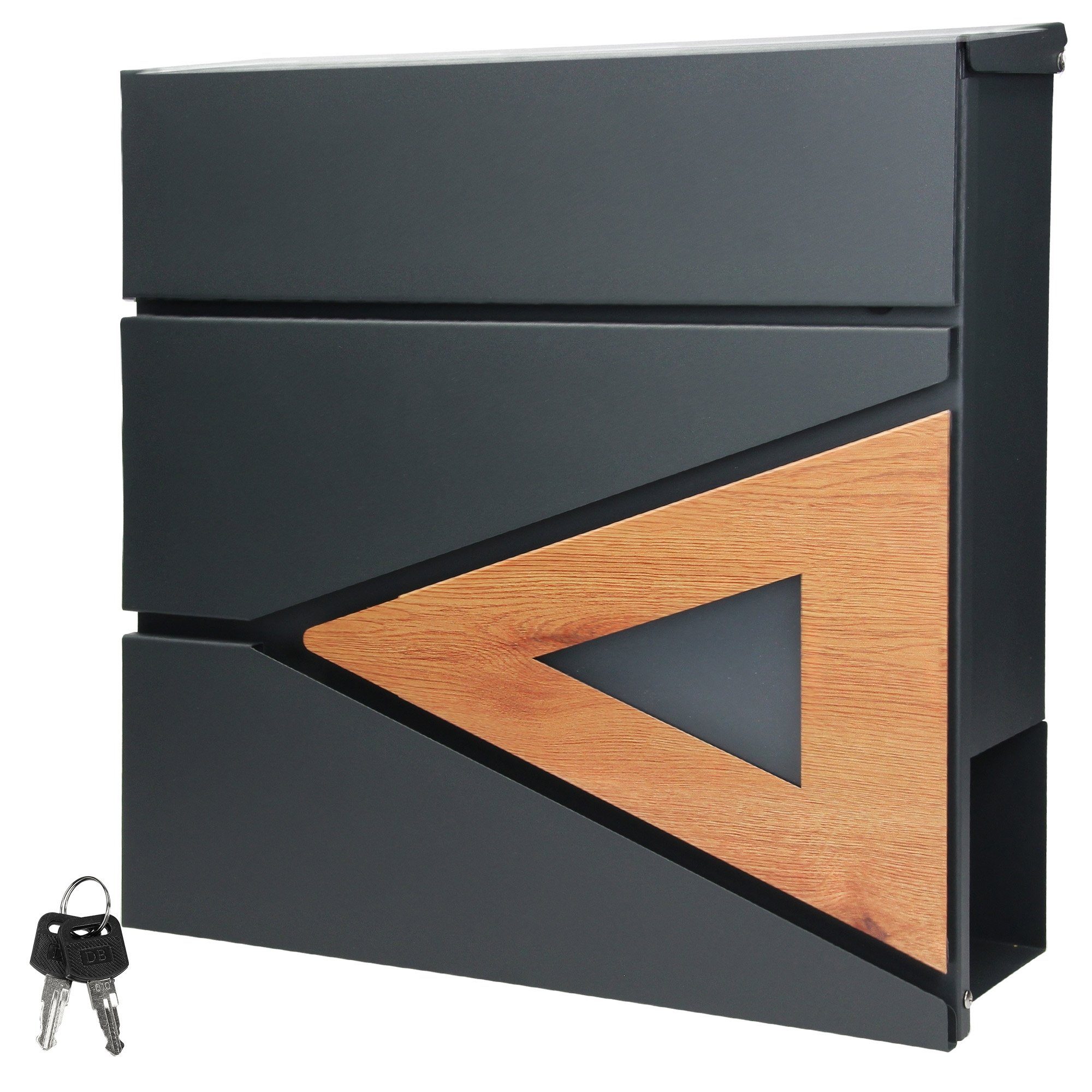 ML-DESIGN Briefkasten Wandbriefkasten Postkasten Mailbox, Anthrazit/Holzoptik 37x36,5x11cm Stahl Abschließbar 2 Schlüssel Modern