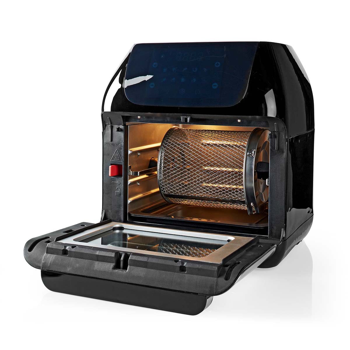 Nedis Heißluftfritteuse KAAFO300EBK, 1500 W, Heißluftfritteuse, Programme, Rotisserie-Korb für fettarmes Garen