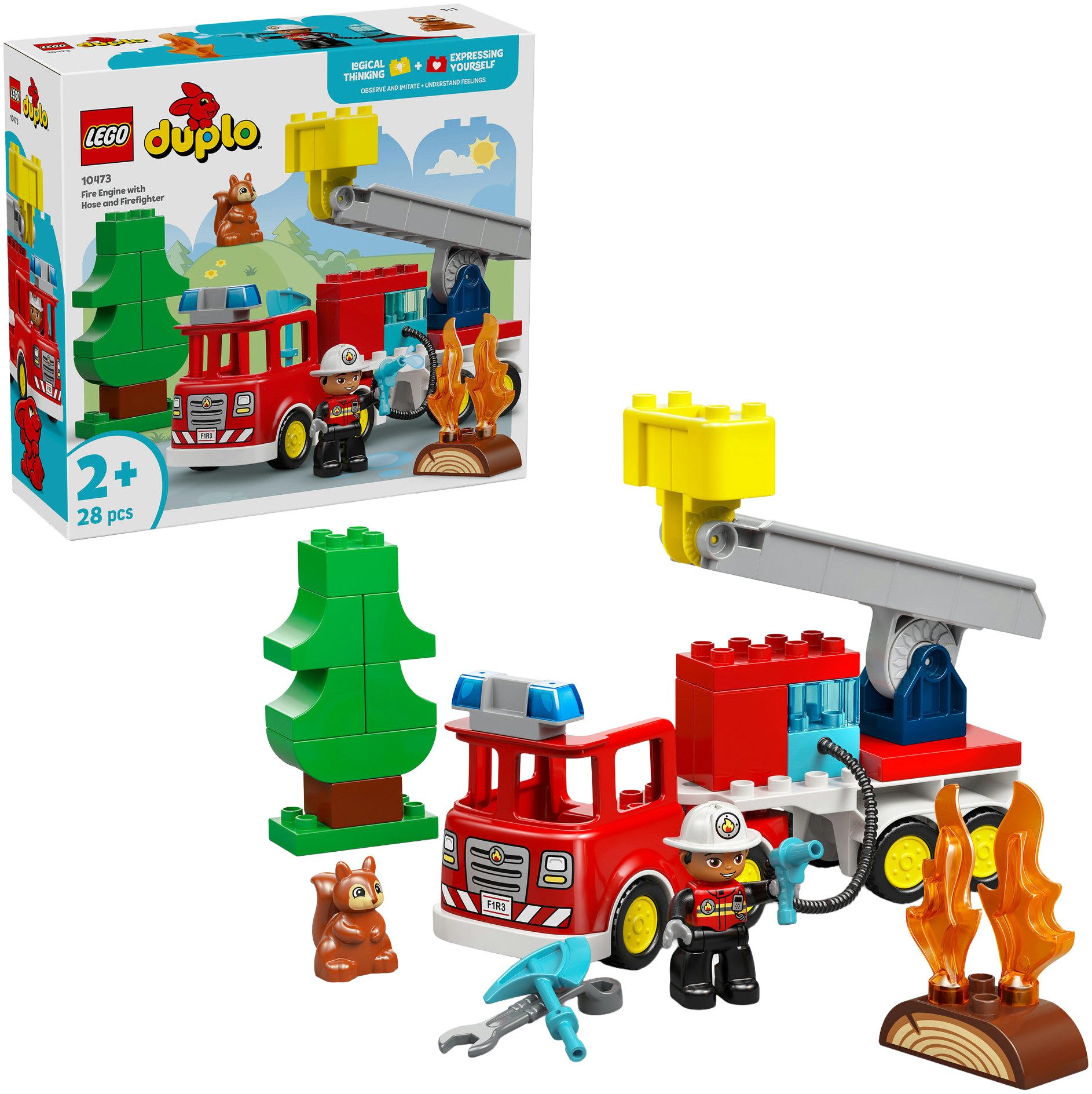 LEGO® Löschauto mit Schlauch und Feuerwehrmann (10473), LEGO DUPLO Town Konstruktionsspielsteine, (28 St)