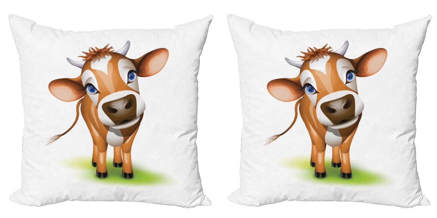 Kissenbezüge Modern Accent Doppelseitiger Digitaldruck, Abakuhaus (2 Stück), Baby Kuh mit blauen Augen Gras