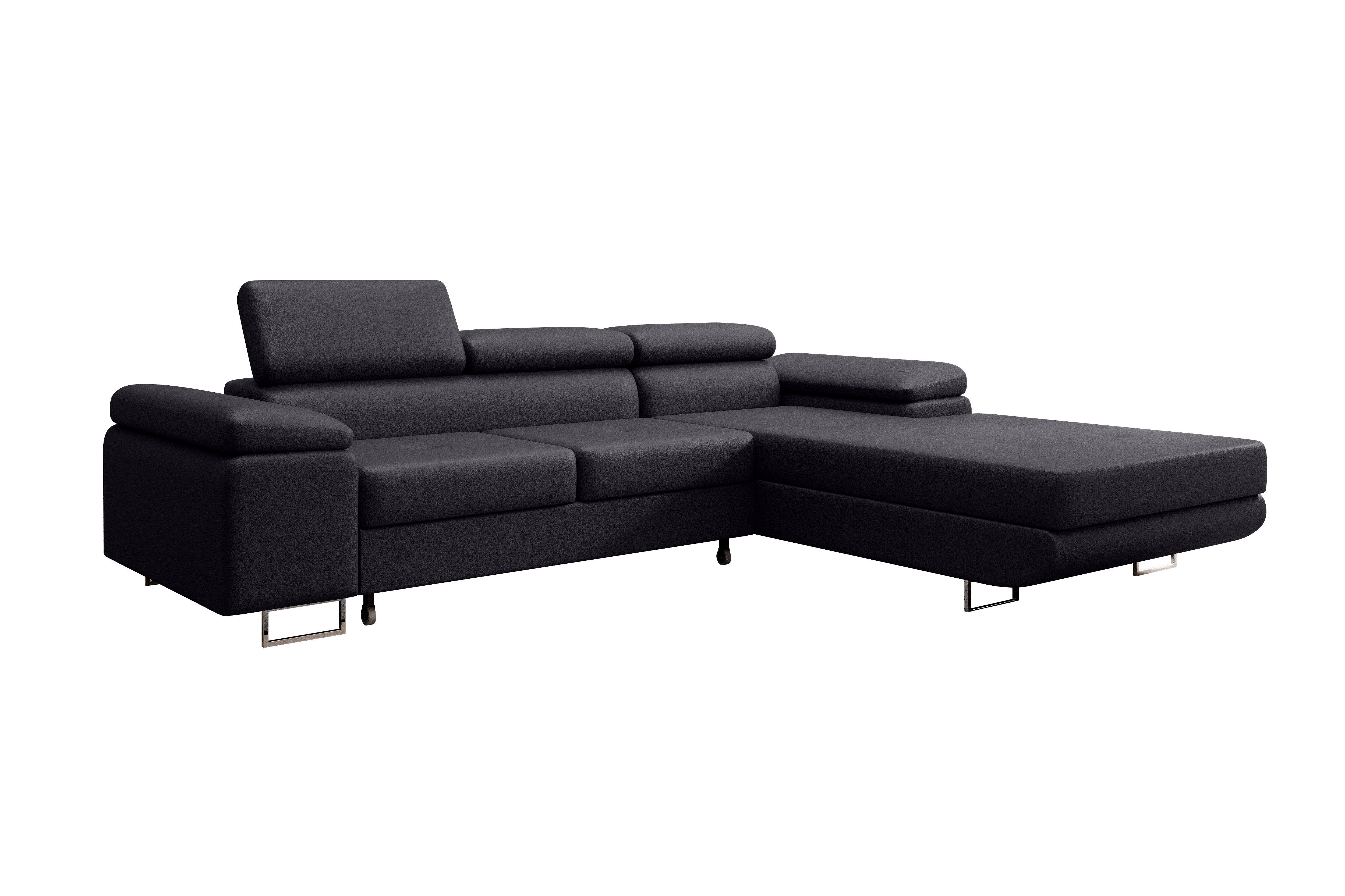 thematys Ecksofa ALVARO 250 x 183cm mit Schlaffunktion & Bettkasten –, L-Sofa mit 4 verstellbaren Kopfstützen, Strukturstoff (Inari), Cord (Poso), Leder (Soft), Leder (Soft)/Velours (Sawana) - L-Form, Wohnlandschaft, 250 cm breit