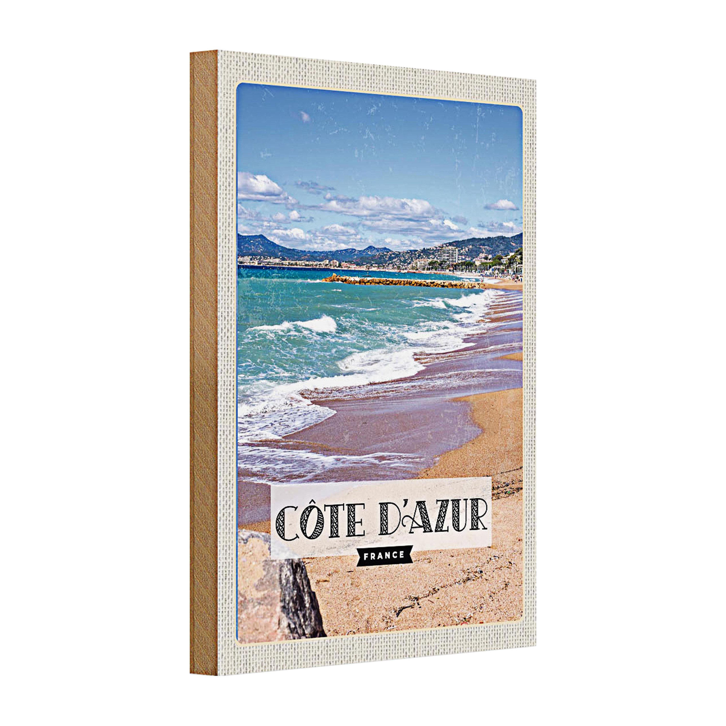 Roomando Holzbild Holzschild Reise 20x30cm cote d'azur Frankreich Reiseziel