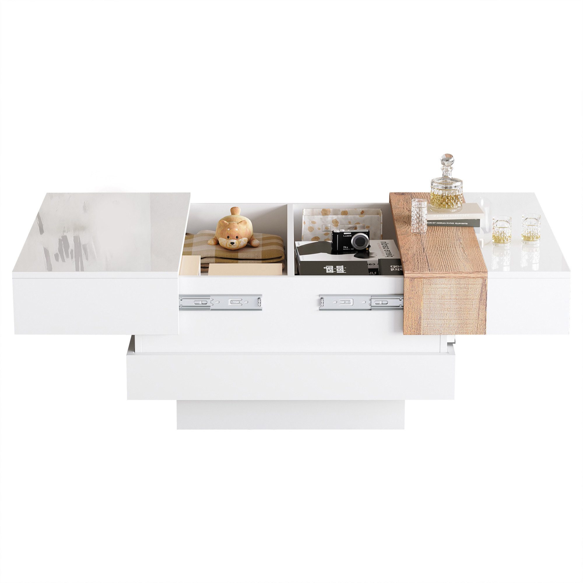 Merax Couchtisch Hochglanz Sofatisch Beistelltisch in Weiß & Holzoptik (1-S günstig online kaufen