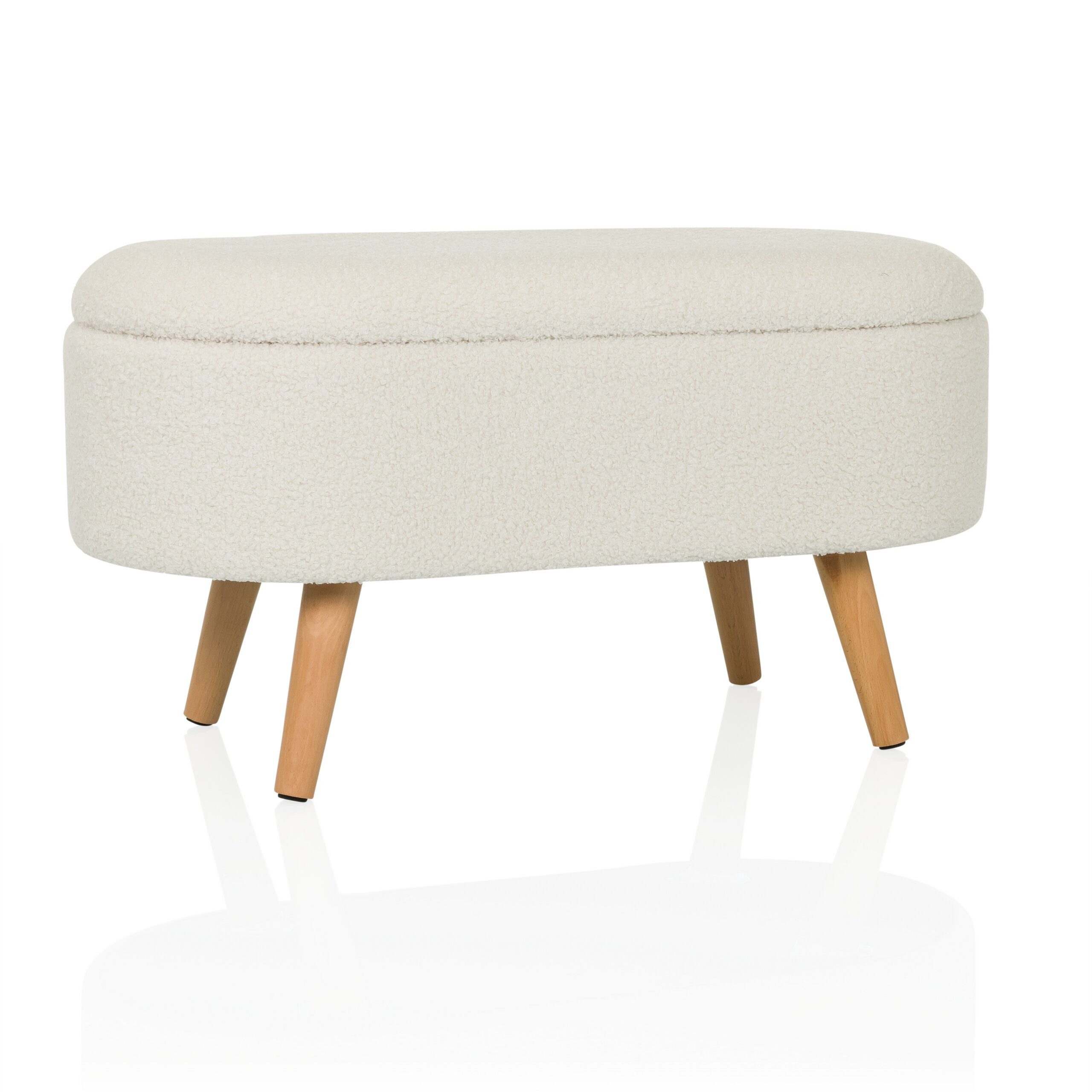 hjh LIVING Polsterbank STORIANO Hocker H/B/T: 43.0 x 82.0 x 47.0 cm Stoff (1-St), Sitzbank in Bouclé-Optik mit Stauraum, Teddy Sitztruhe mit Holzbeinen