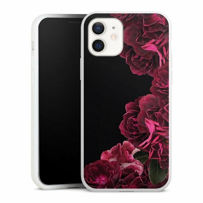 DeinDesign Handyhülle Rose Vintage pink Vintage Rosen auf Schwarz Apple iPhone 12 Silikon Hülle Bumper Case Handy Schutzhülle