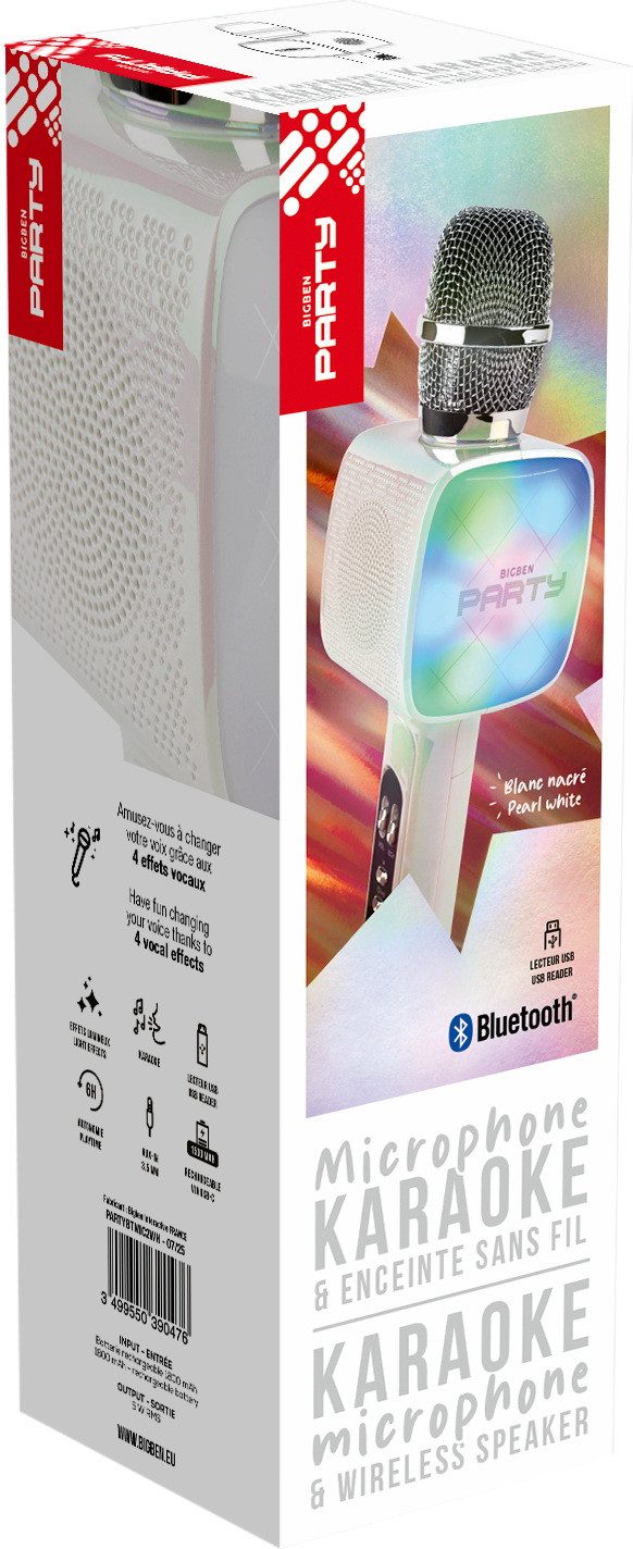 BigBen Bluetooth Karaoke Mikrofon Party Mic Mikrofon LED weiß AU390476 Karaoke-Maschine