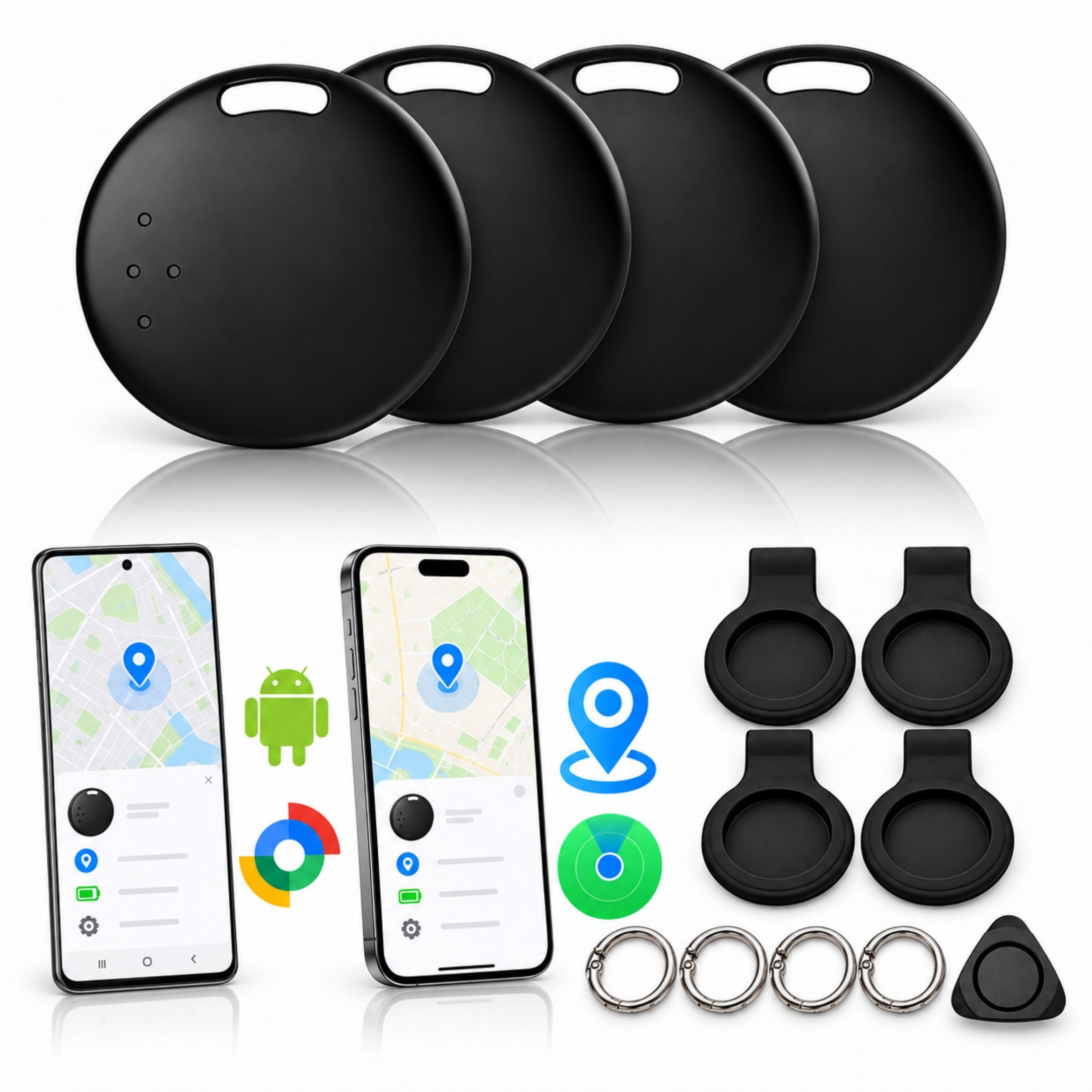 Blossom Bluetooth Tracker 4er Set für iOS und Android, IP67 Schlüsselfinder GPS-Tracker (mit Signalton für Schlüssel, Rucksack und Koffer)