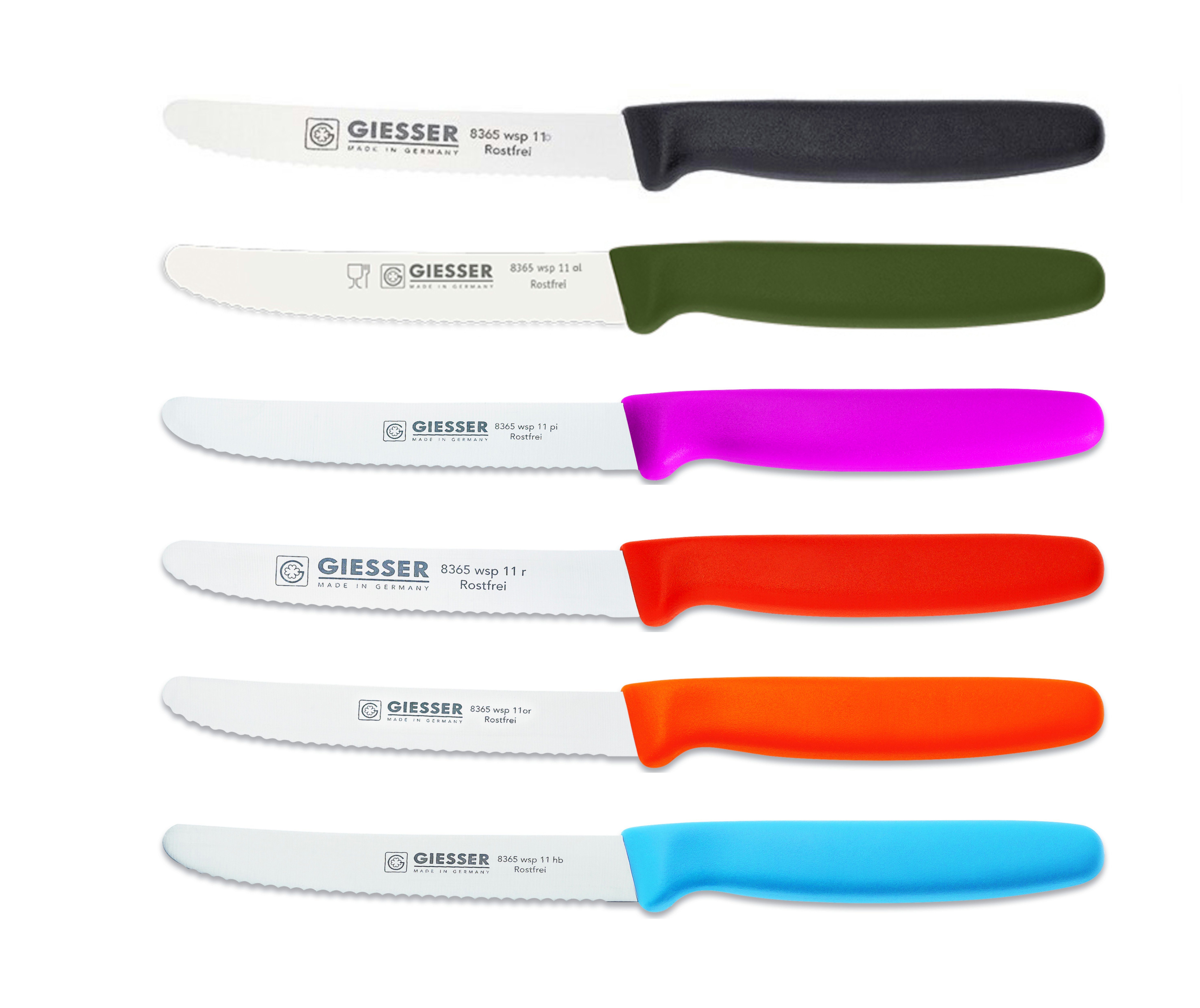 GIESSER Ніж для помідорів Brötchenmesser 8365 wsp 11-6, 6er Set bunt gemischt; 3mm Wellenschliff; extrem Scharf